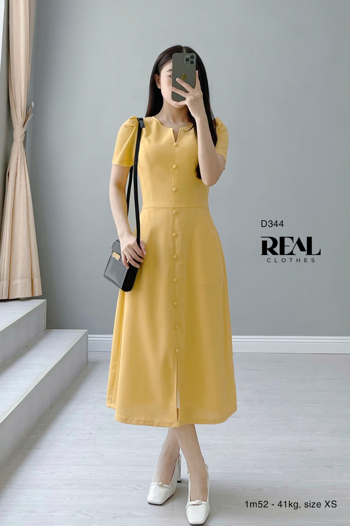 Đầm london linen vàng