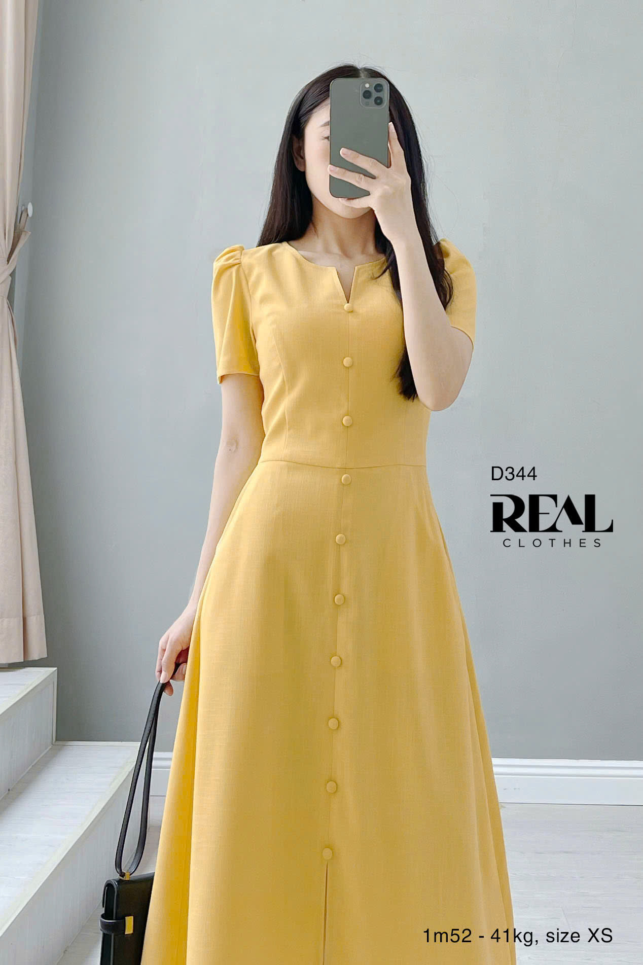 Đầm london linen vàng