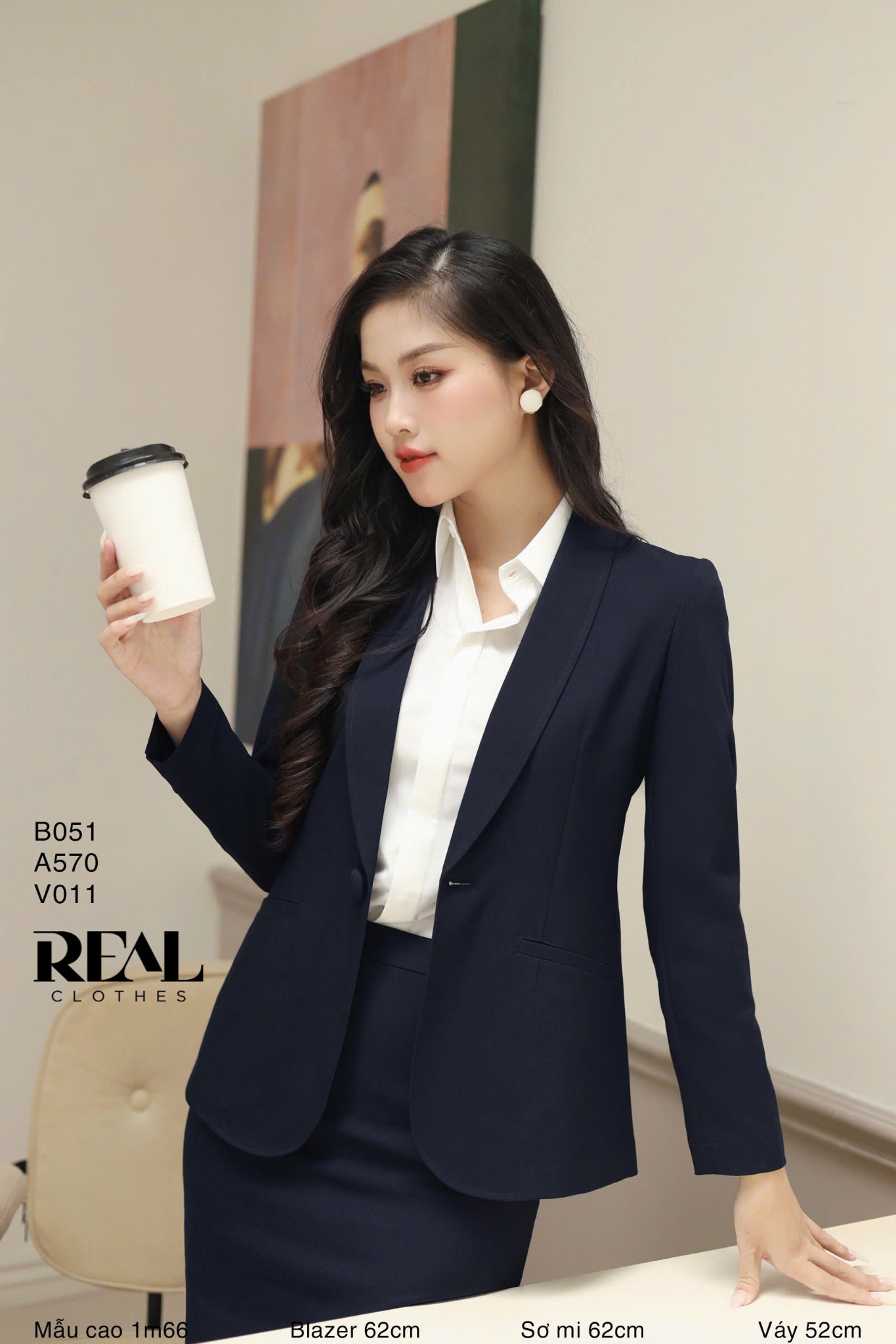 Blazer dài tay dài xanh đen