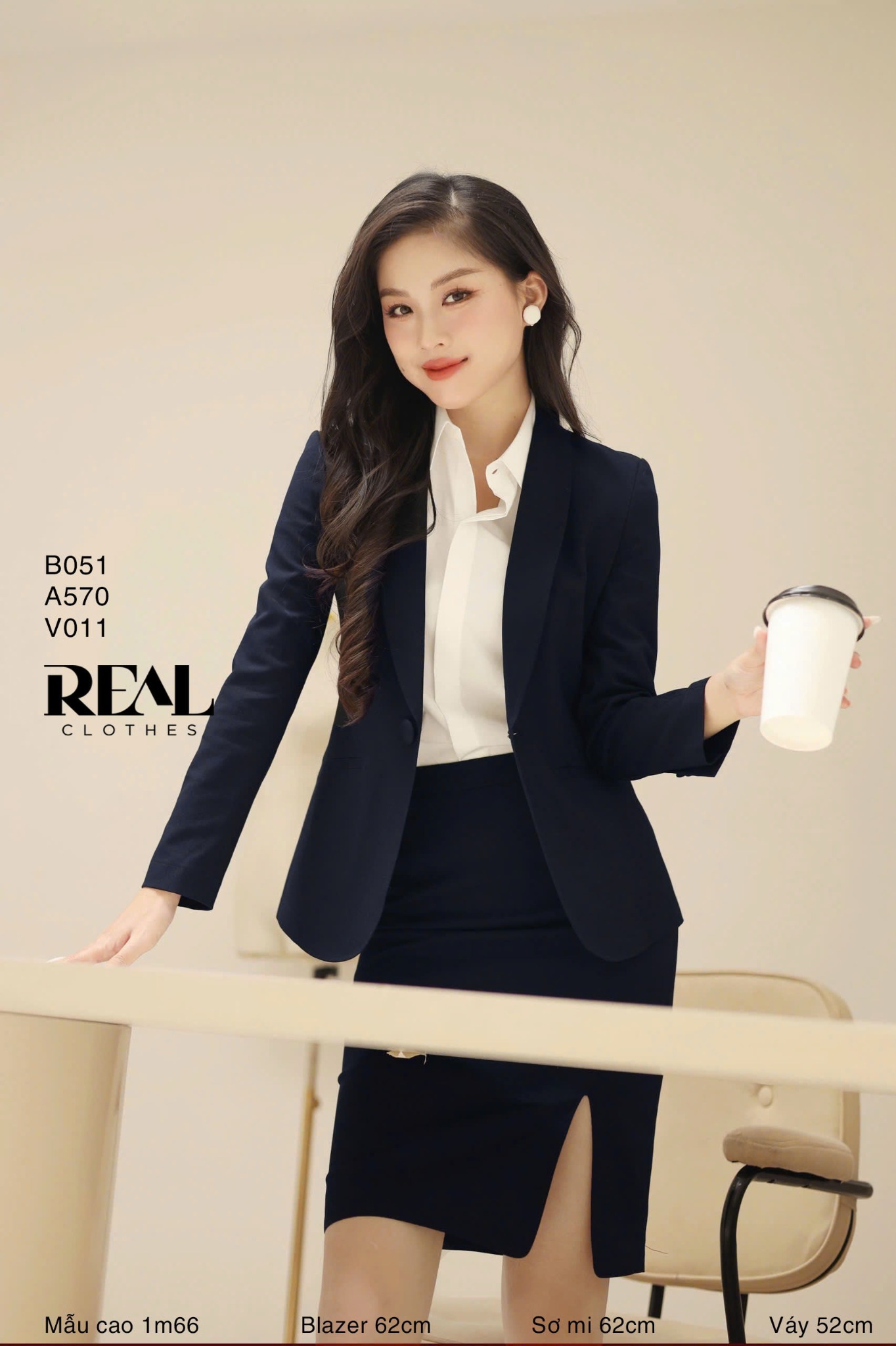 Blazer dài tay dài xanh đen