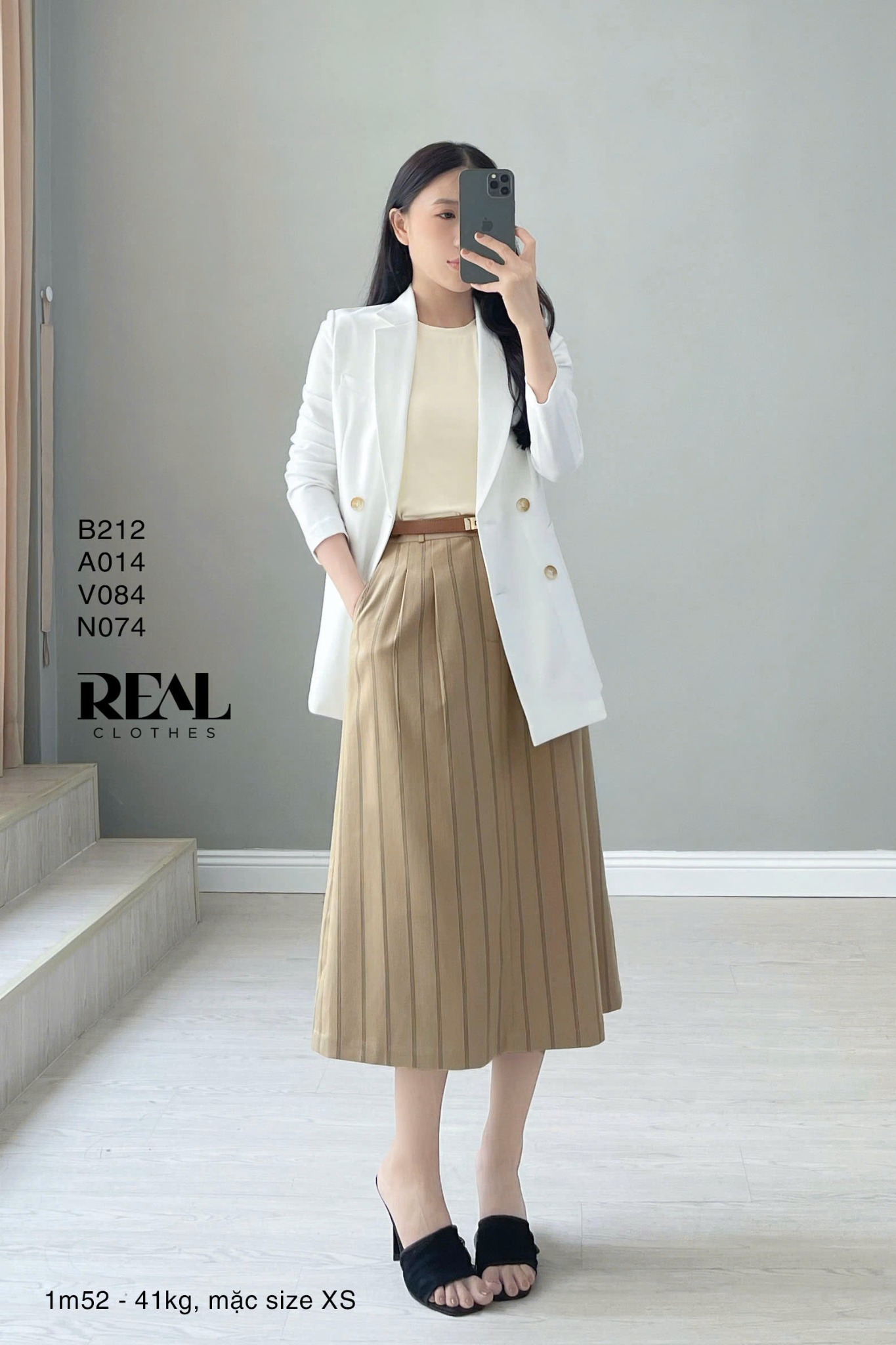 Váy 2 Xếp Sọc Cà Phê Sữa