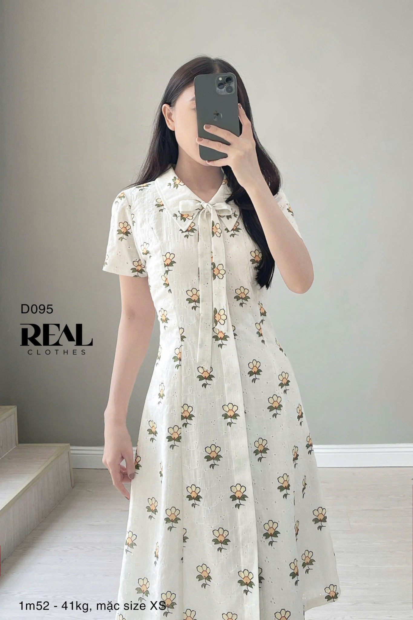 Đầm 8 mảnh cổ lá sen ren thêu SALE