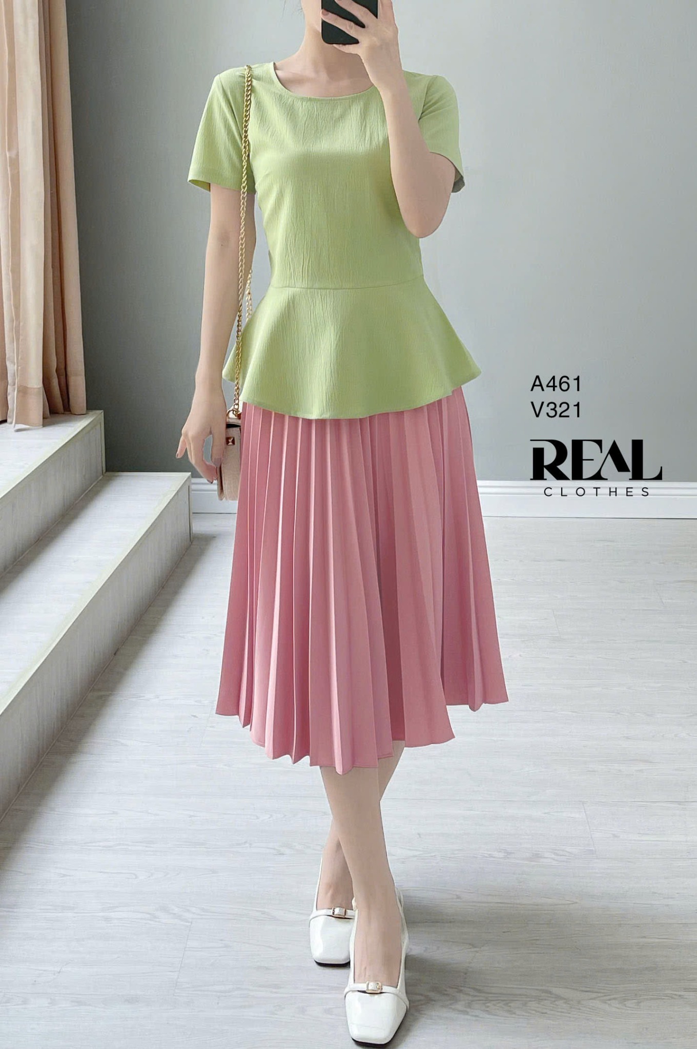 Áo peplum tay đủ xanh bơ SALE