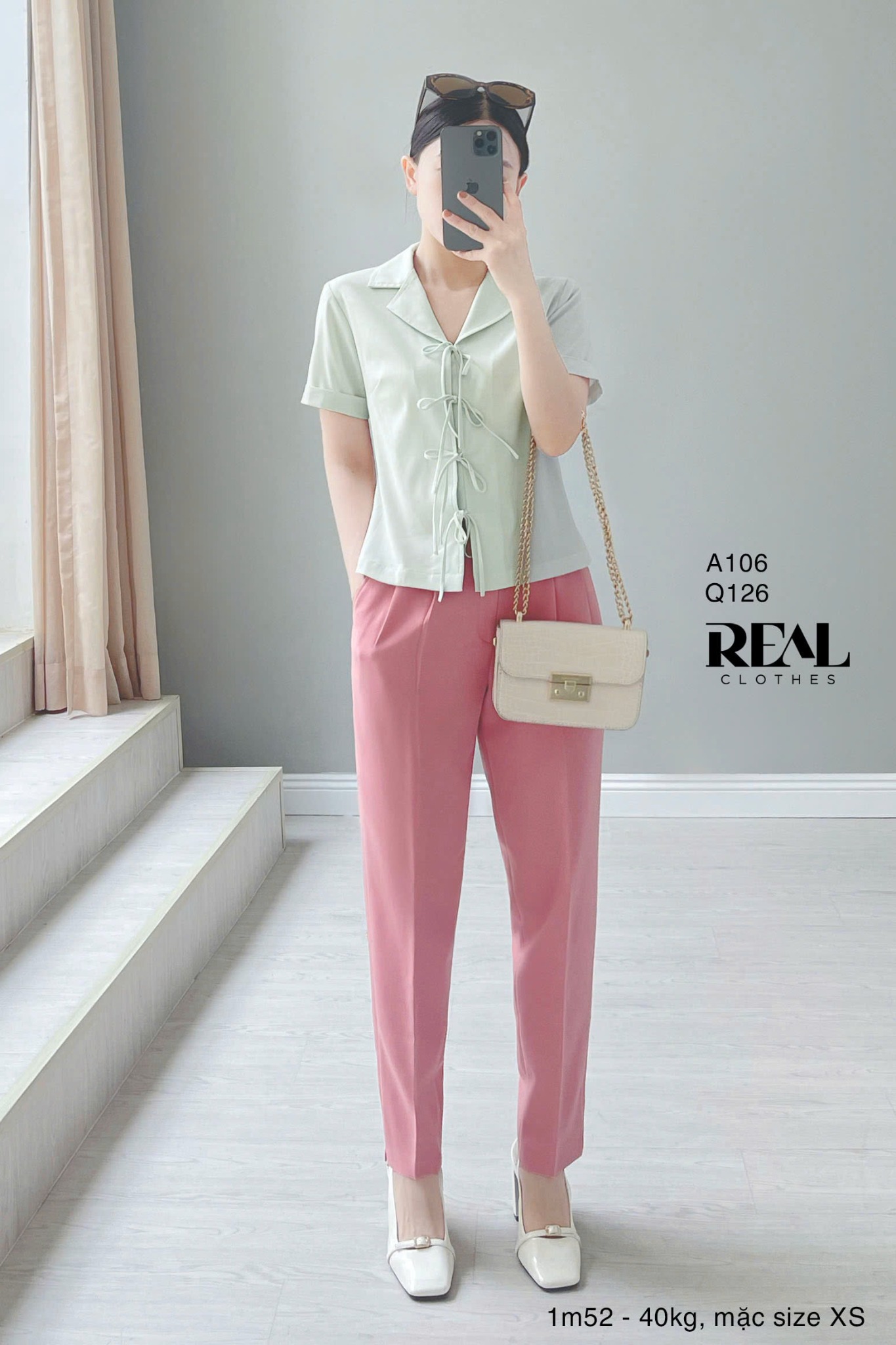 Áo nơ nhỏ mint FINAL SALE - size XS