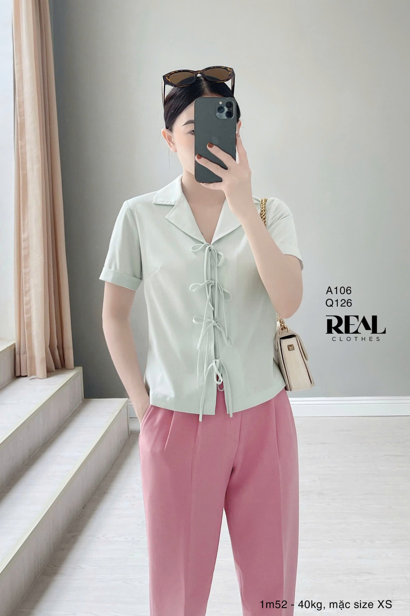 Áo nơ nhỏ mint FINAL SALE - size XS