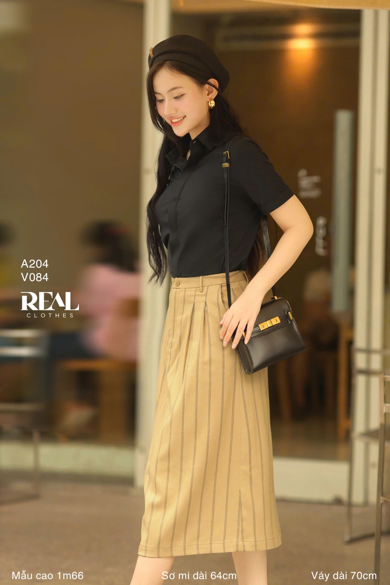 Sơ mi lụa sồi đen tay đủ