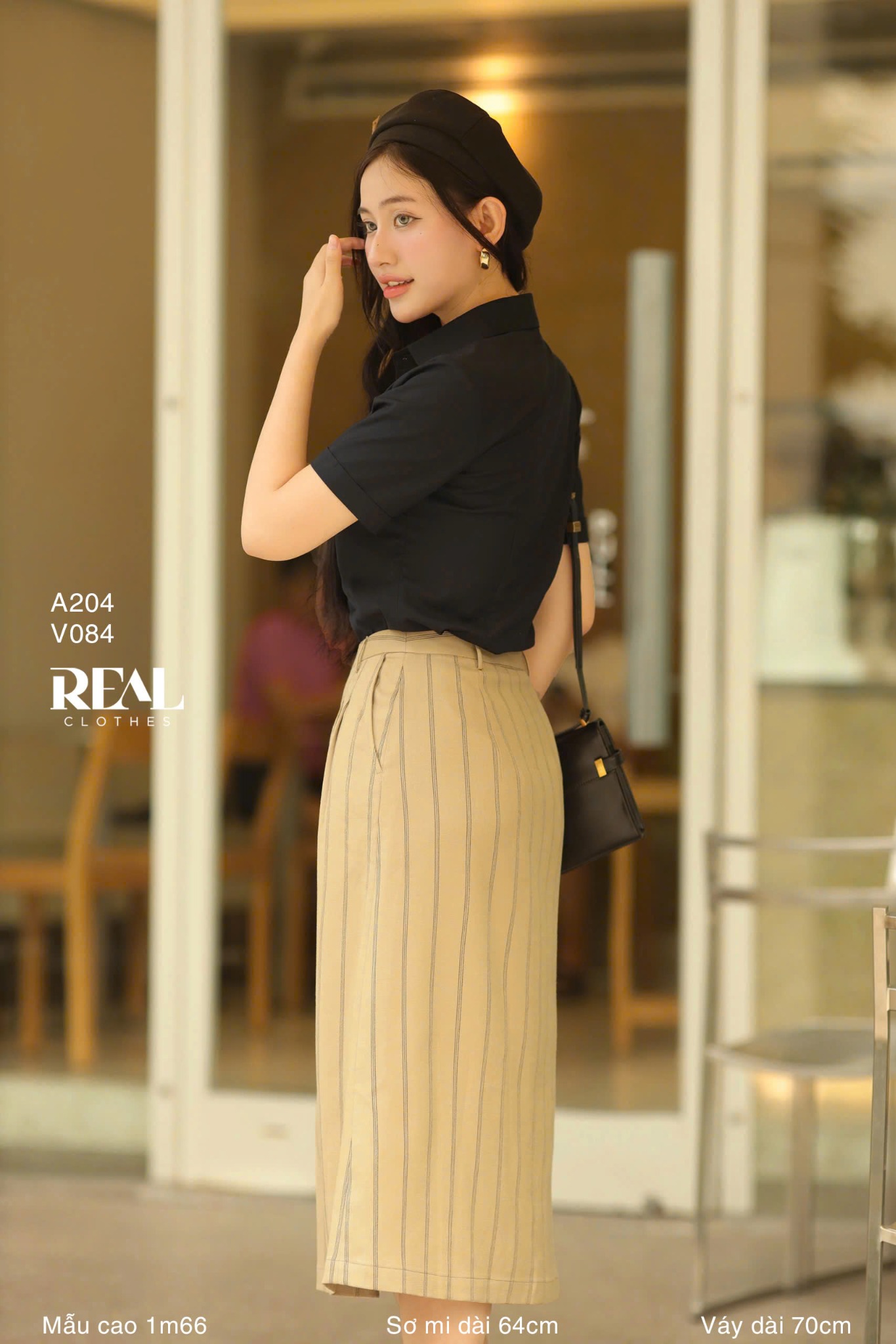 Váy 2 Xếp Sọc Cà Phê Sữa