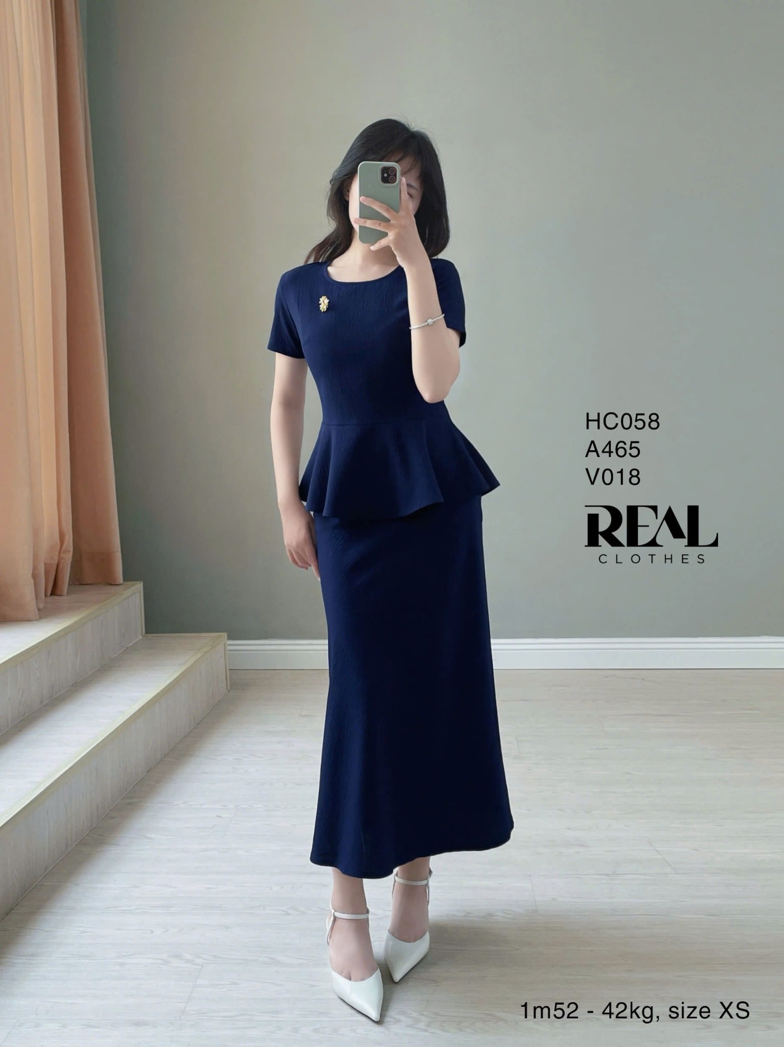 Áo peplum tay đủ xanh đen SALE
