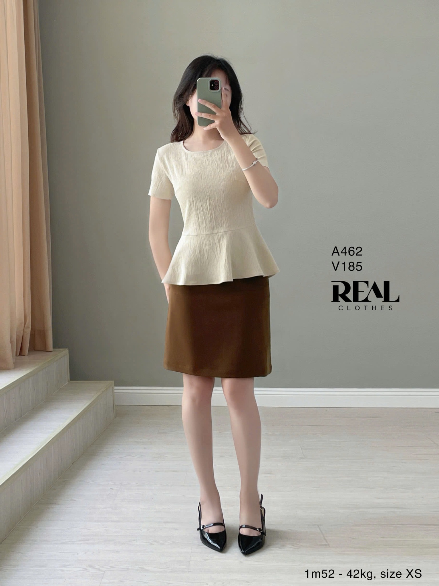 Áo peplum tay đủ nude SALE