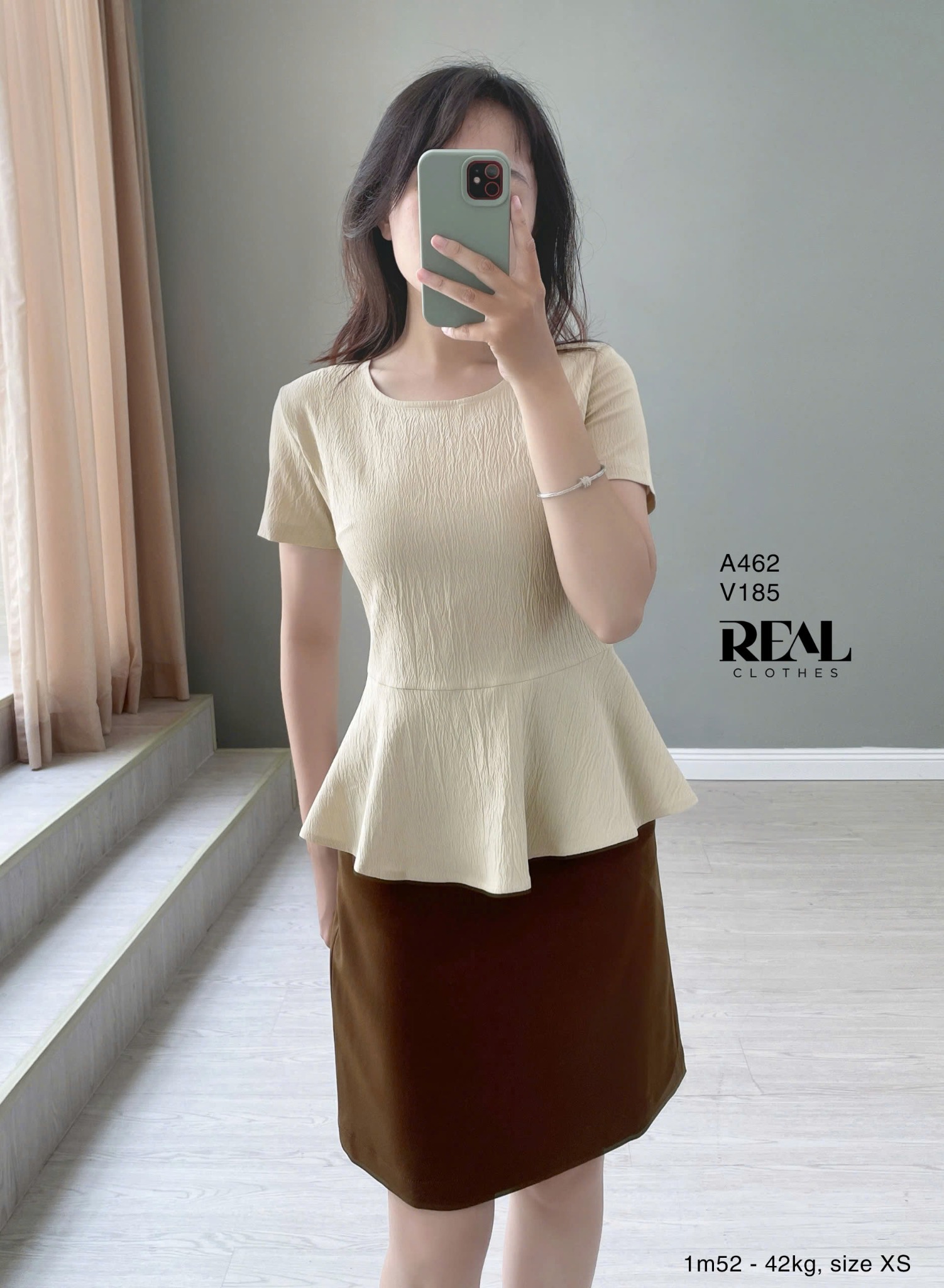 Áo peplum tay đủ nude SALE