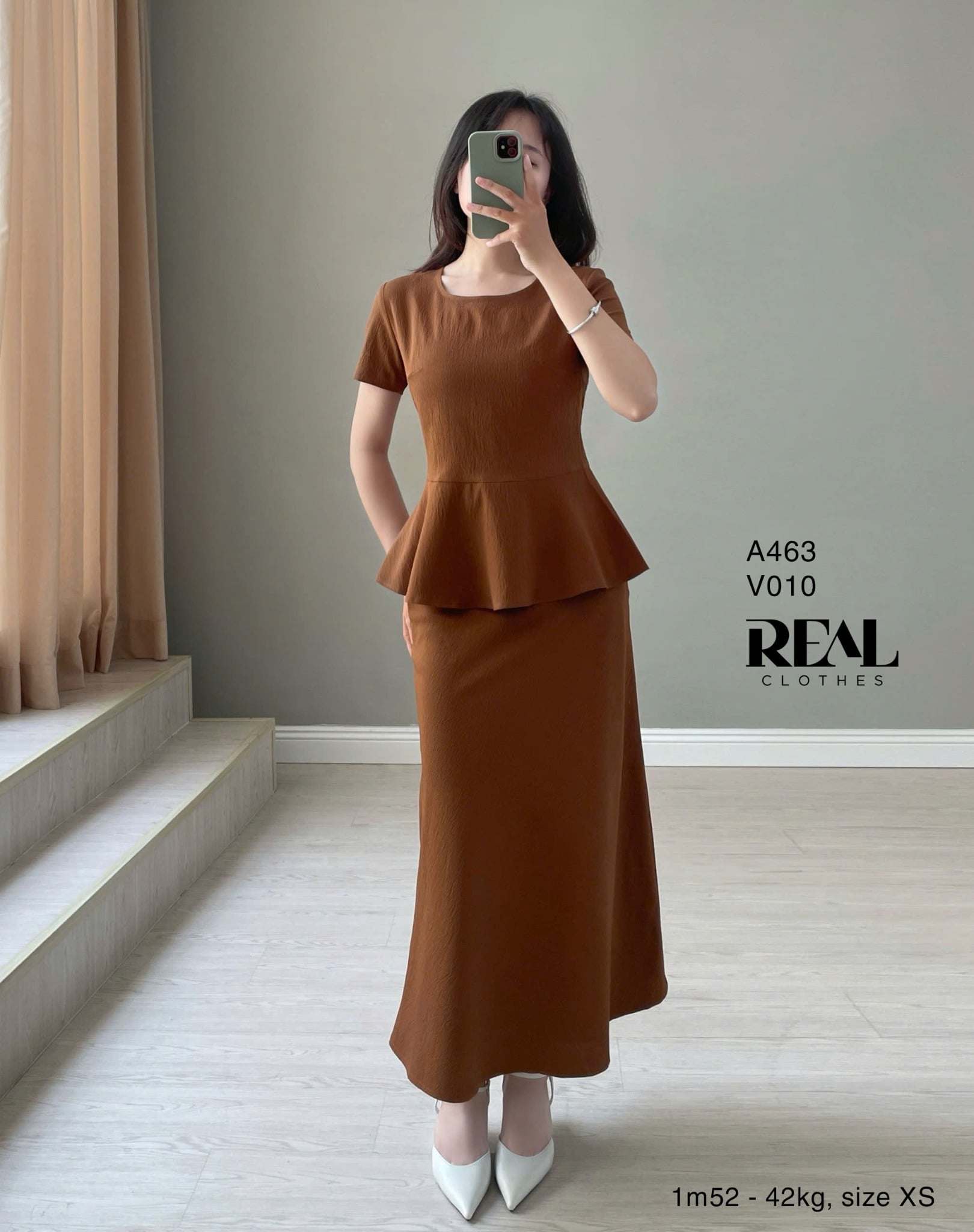 Áo peplum tay đủ nâu SALE