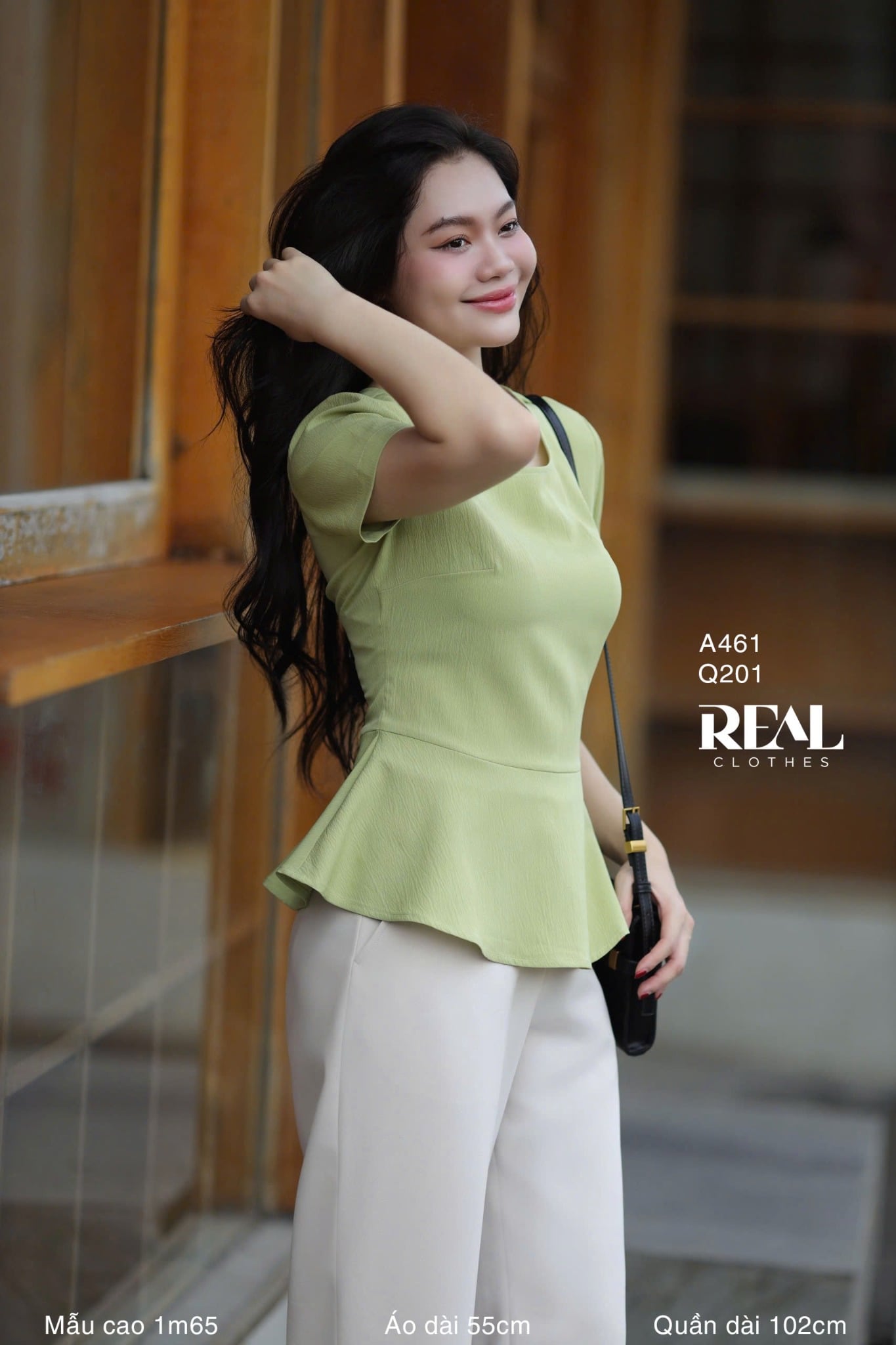 Áo peplum tay đủ xanh bơ SALE