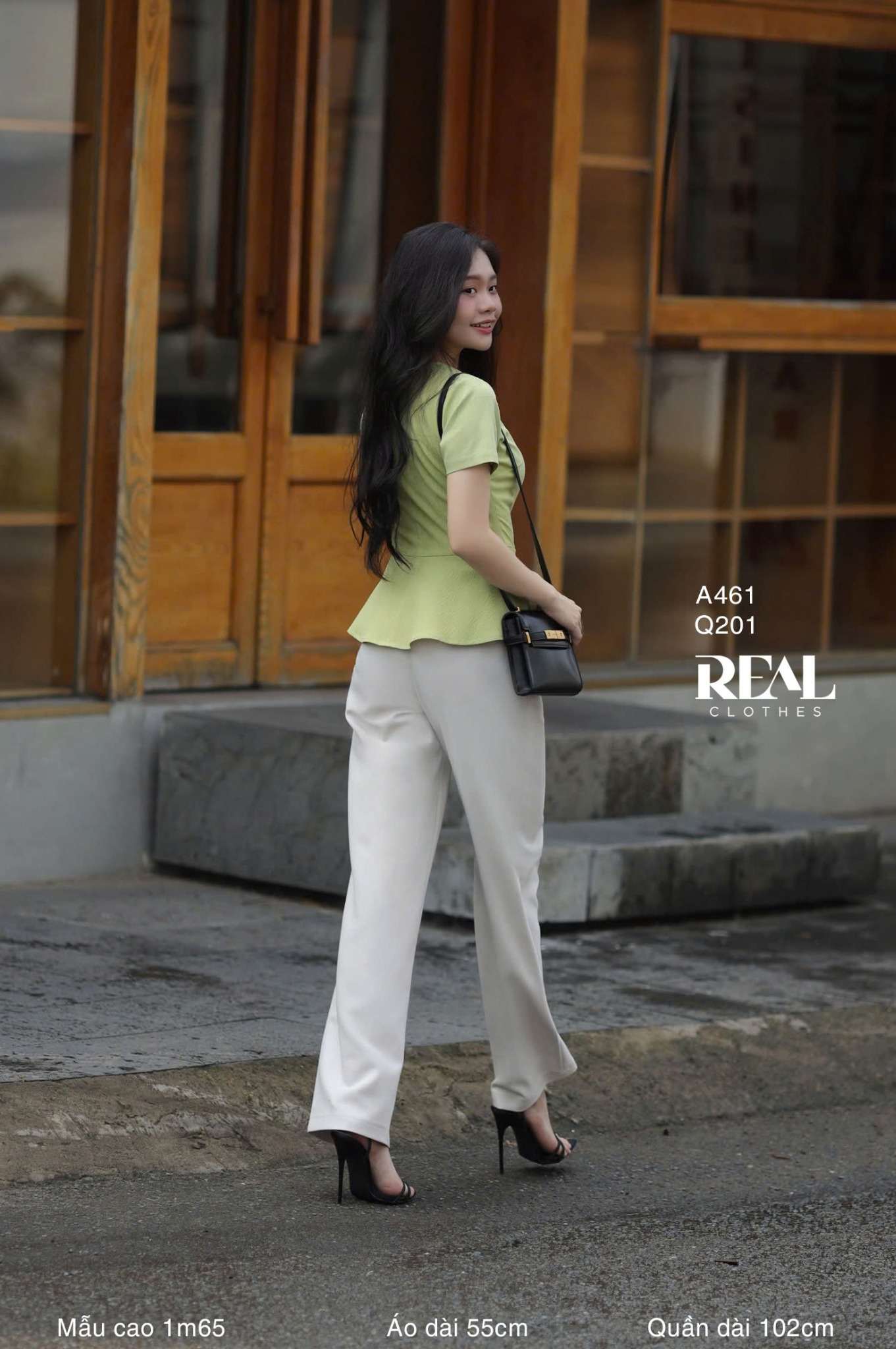 Áo peplum tay đủ xanh bơ SALE