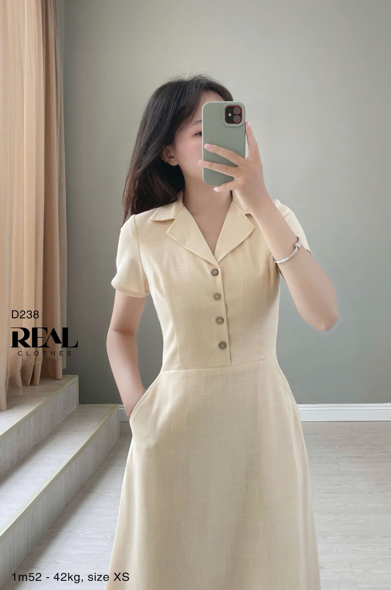 Đầm cổ ve tay đủ nude