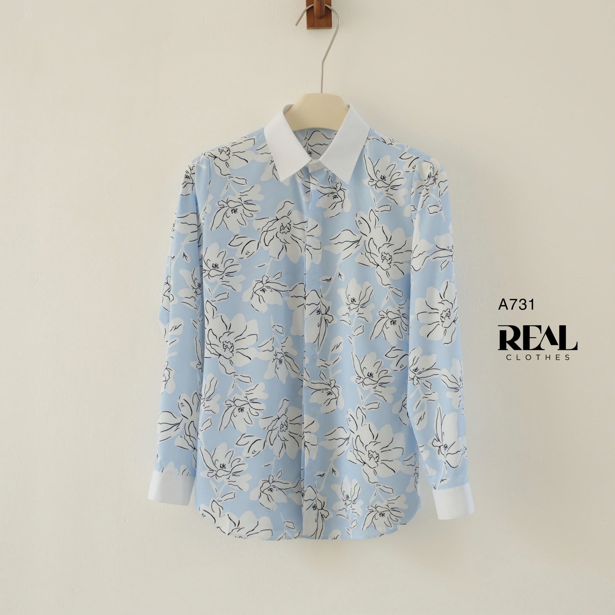 Sơ mi phối cổ hoa blue SALE