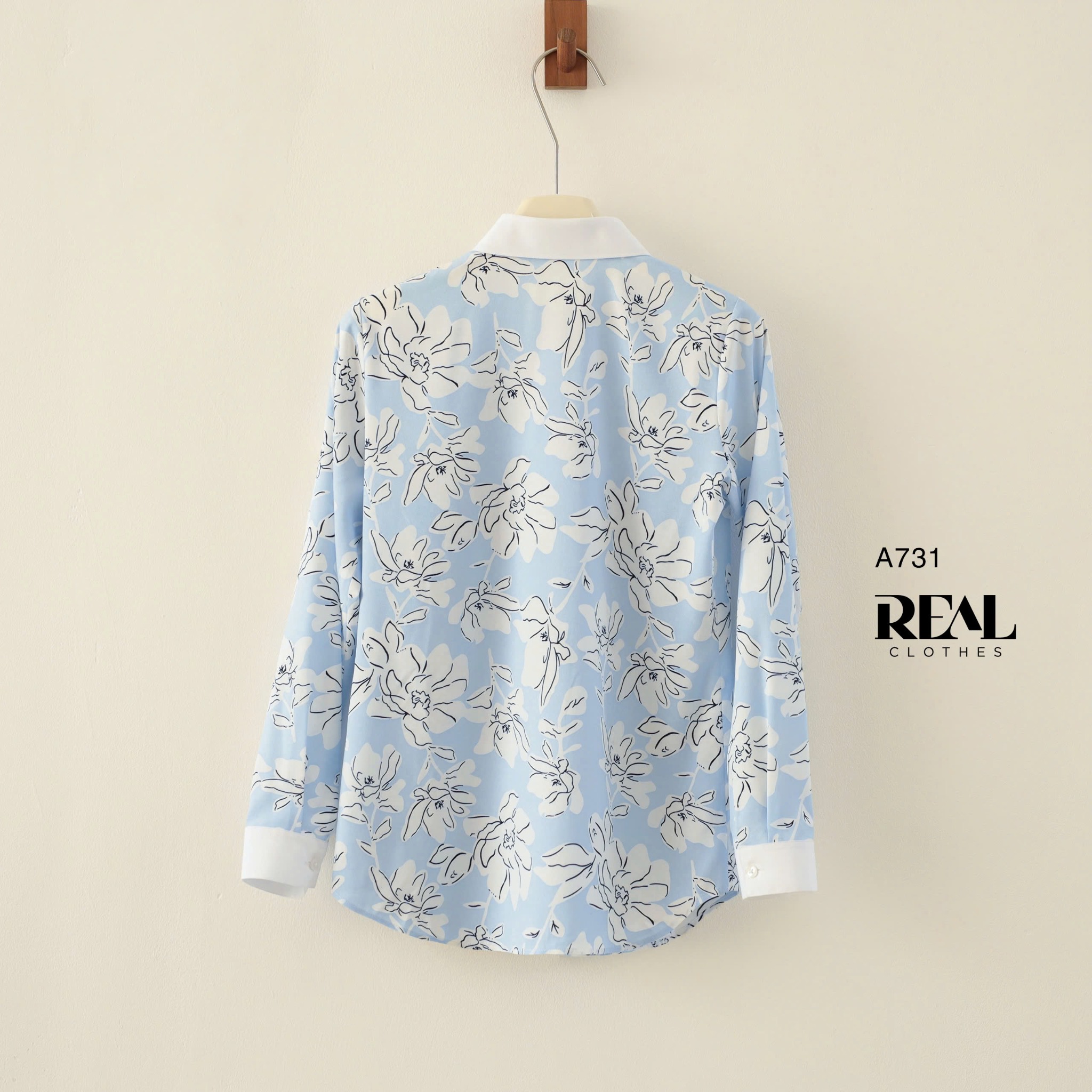 Sơ mi phối cổ hoa blue SALE