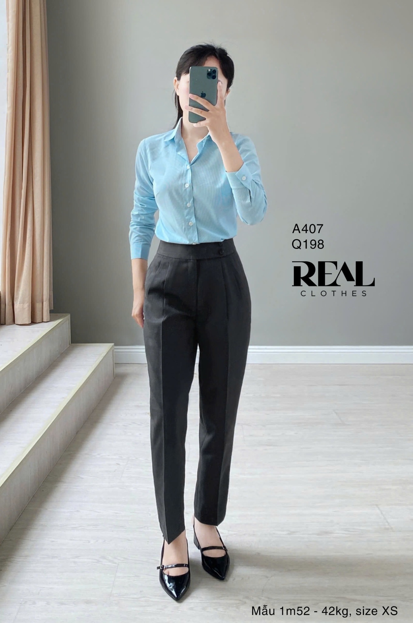 Sơ mi cổ Đức caro mint