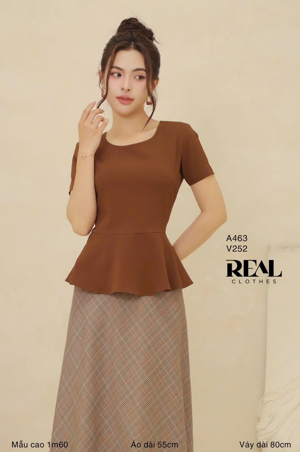 Áo peplum tay đủ nâu SALE