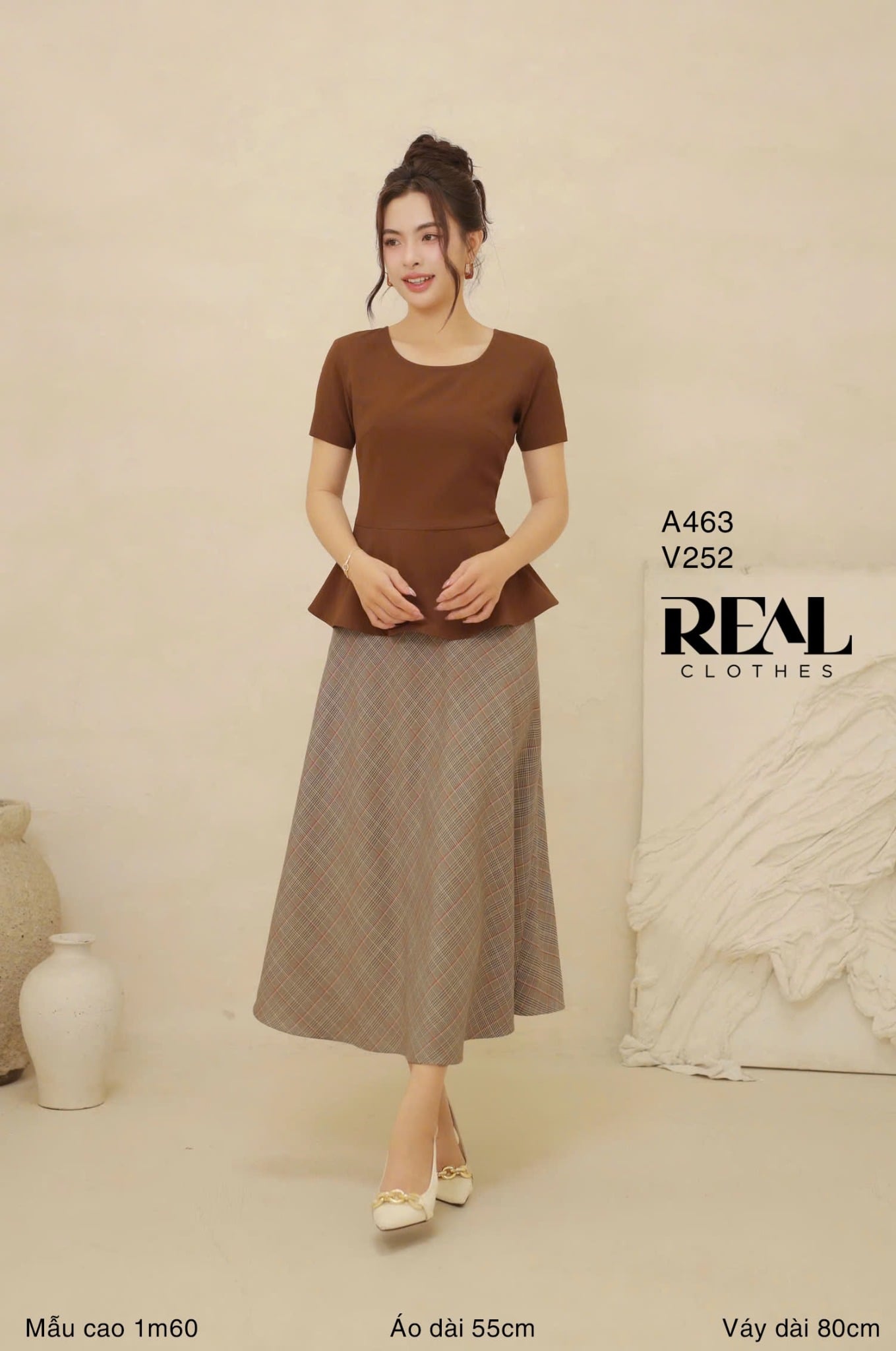 Áo peplum tay đủ nâu SALE