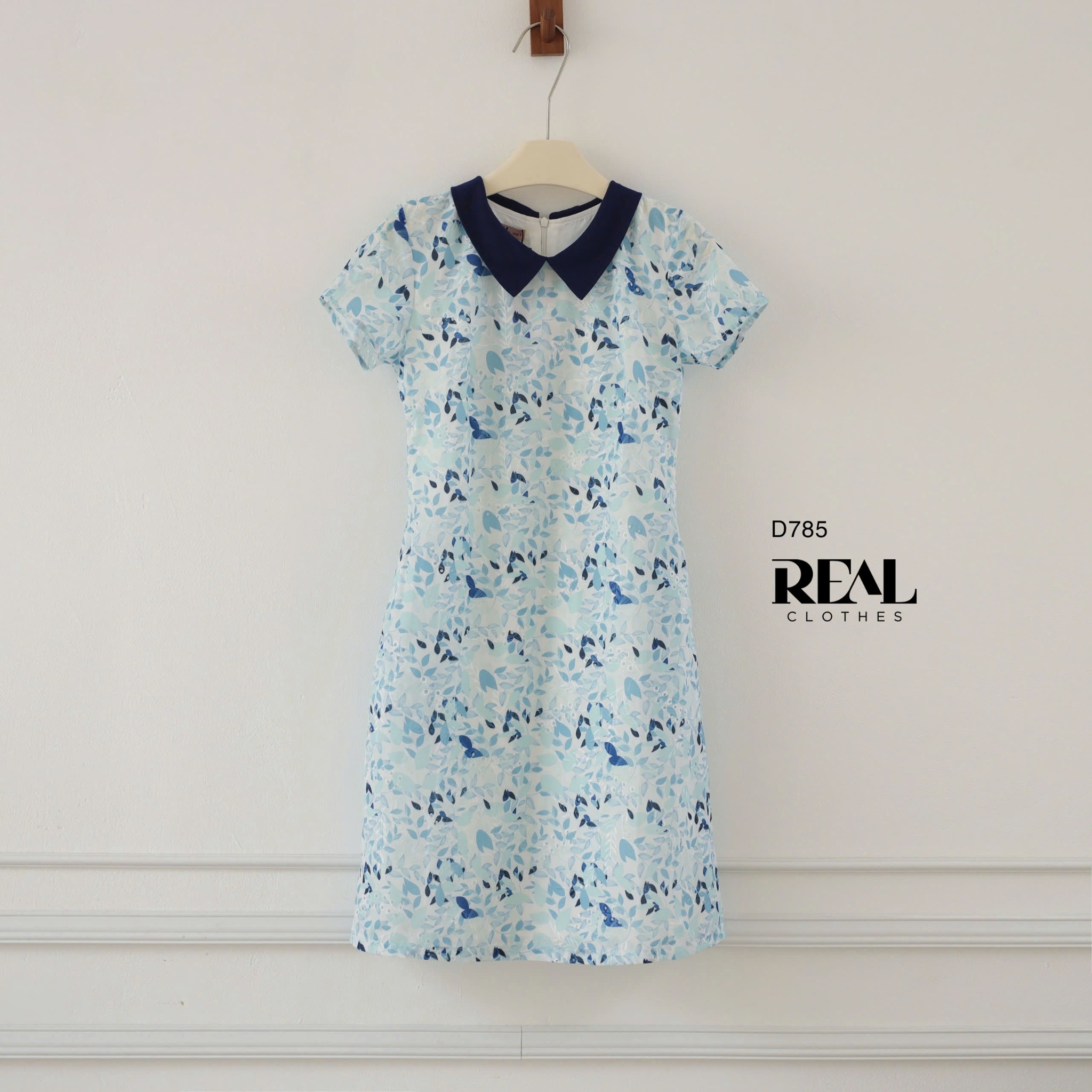 Đầm suông tay đủ cổ lá sen blue SALE