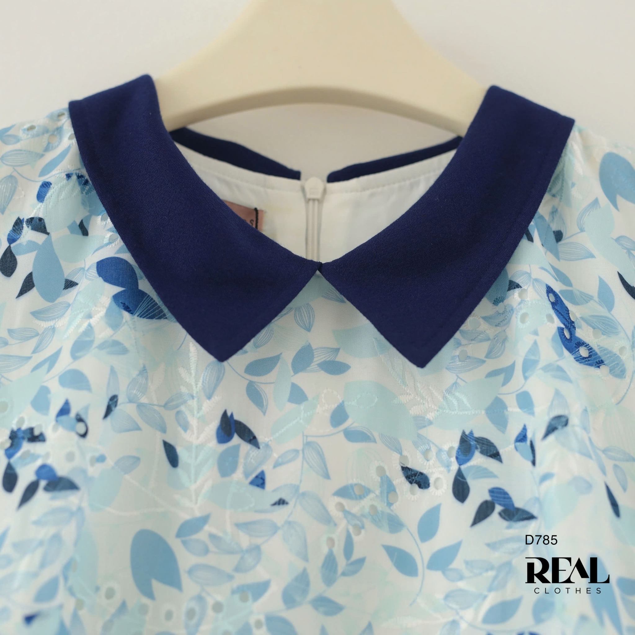 Đầm suông tay đủ cổ lá sen blue SALE