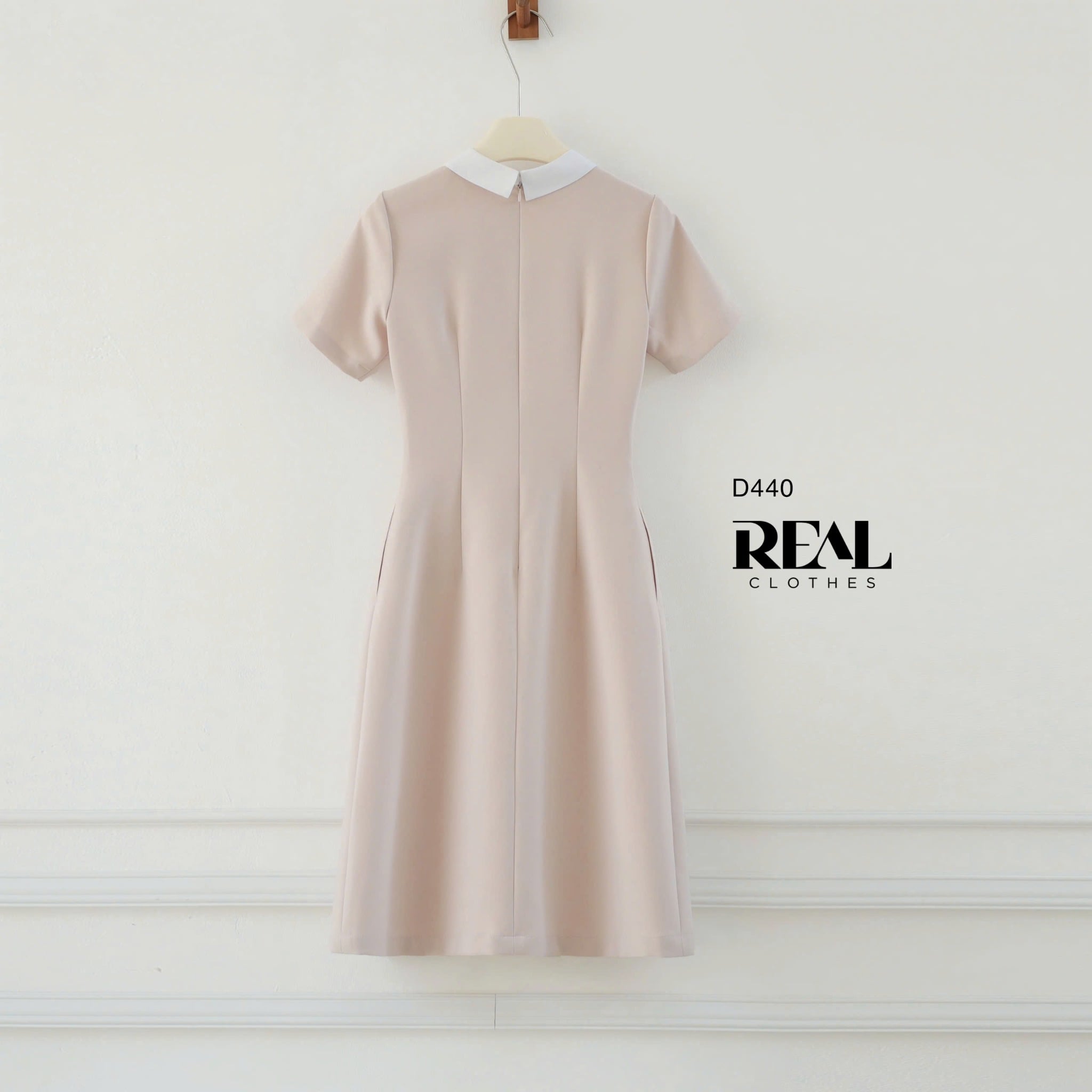 Đầm 2 xếp cổ sơ mi hồng