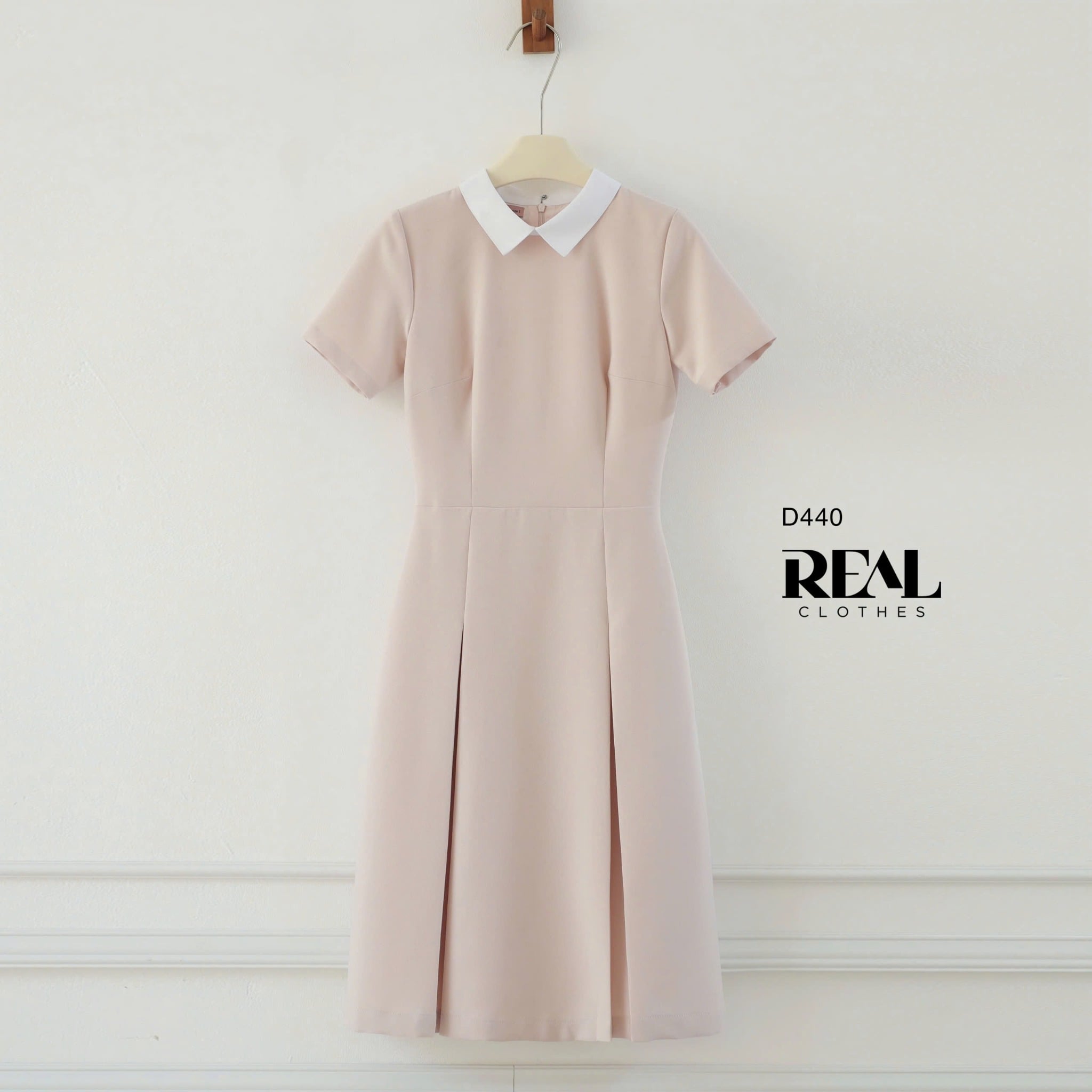 Đầm 2 xếp cổ sơ mi hồng