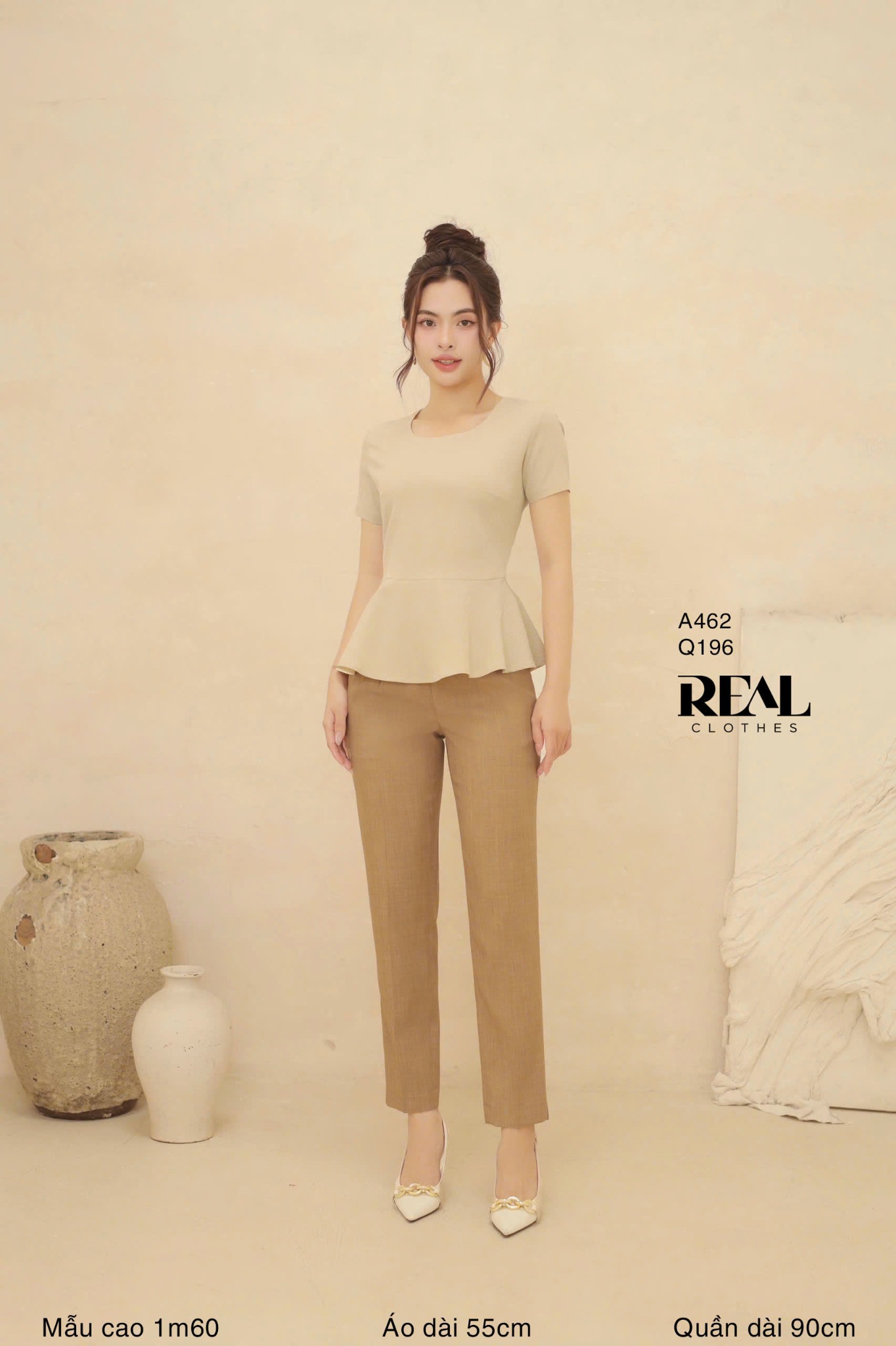 Áo peplum tay đủ nude SALE