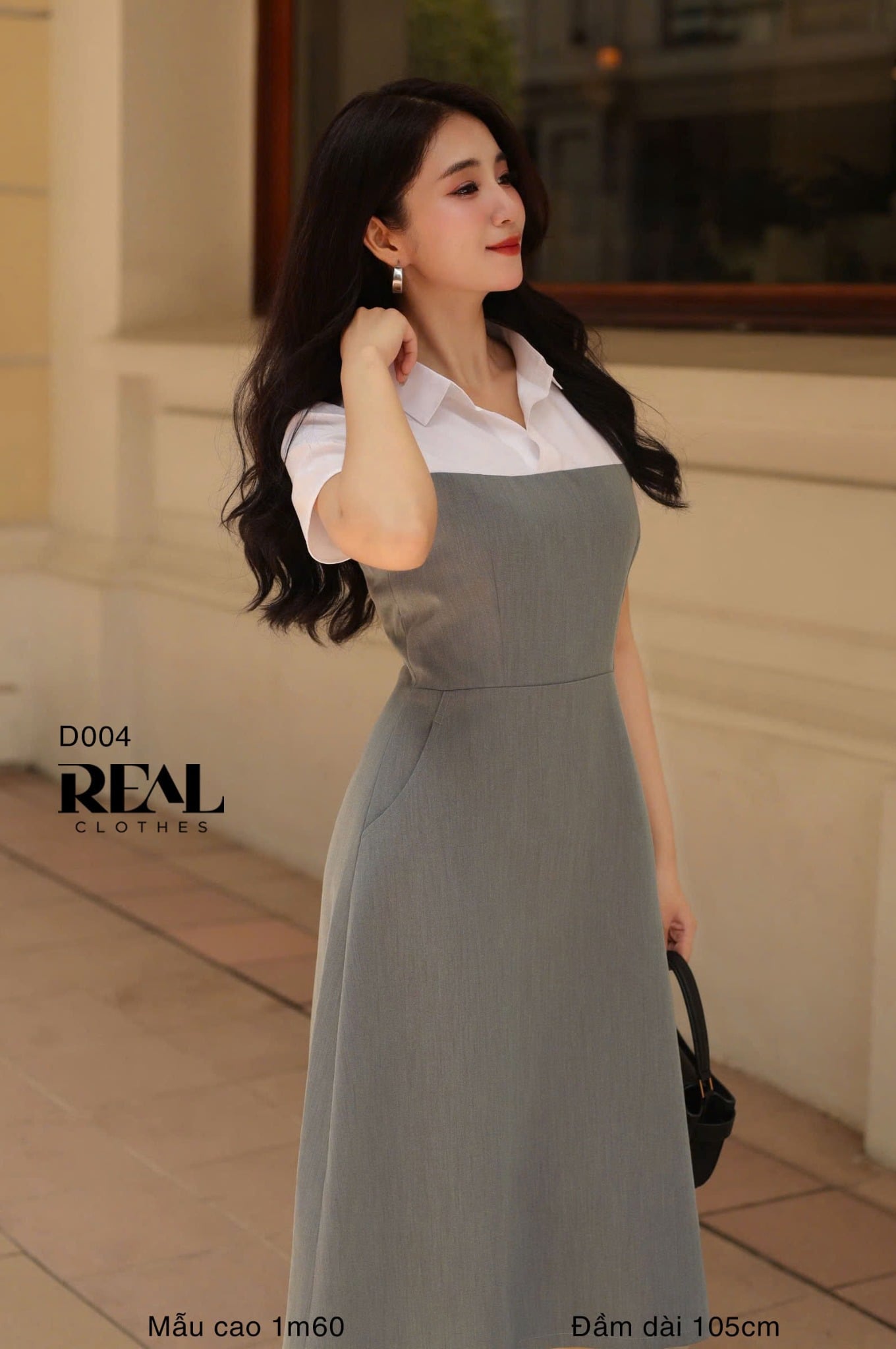 Đầm phối màu xám SALE