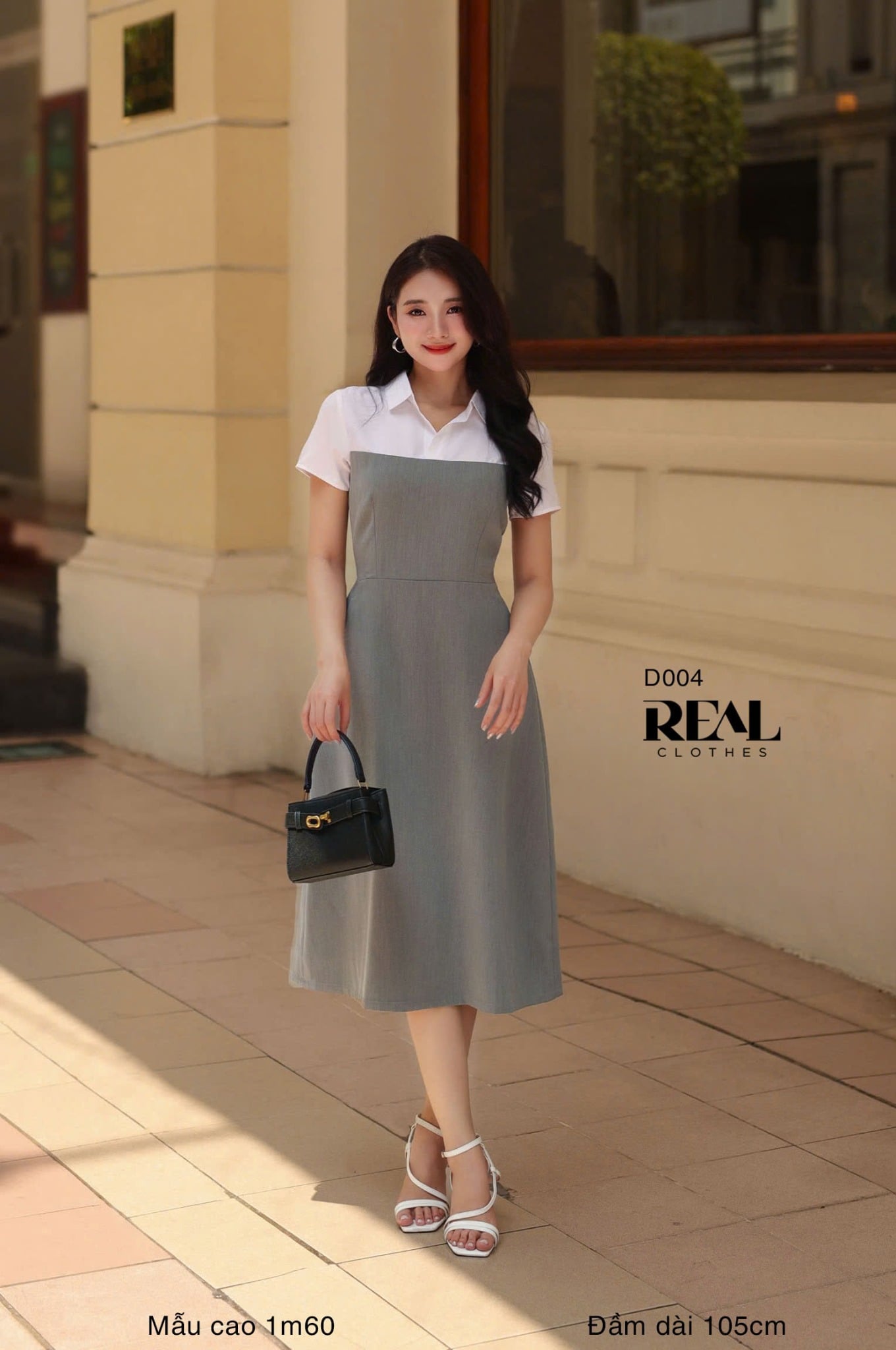 Đầm phối màu xám SALE