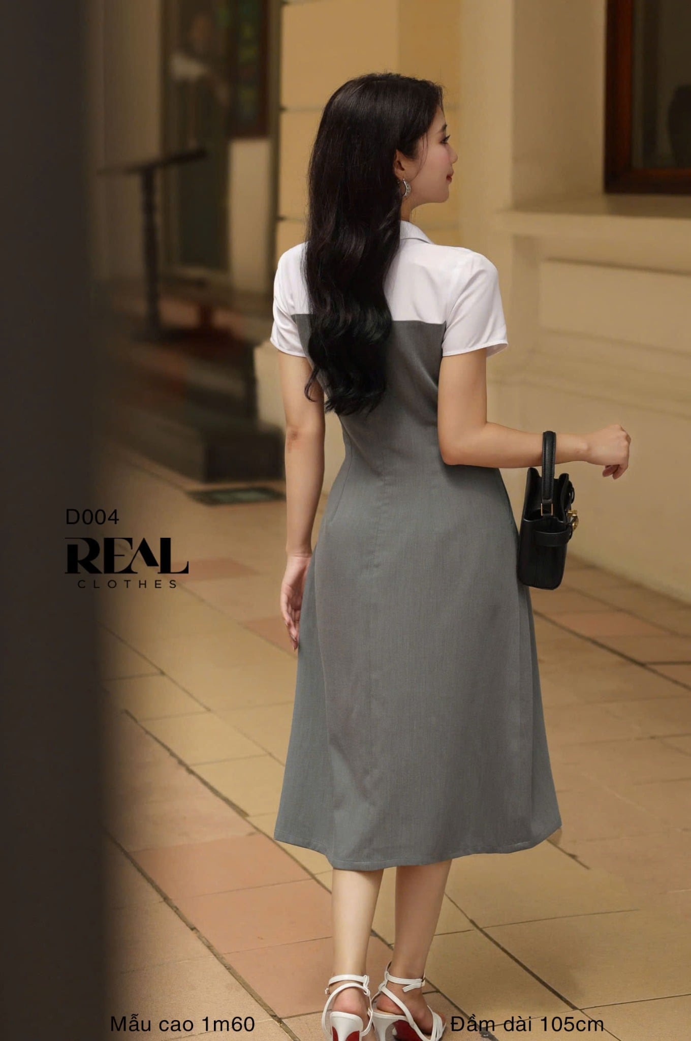 Đầm phối màu xám SALE