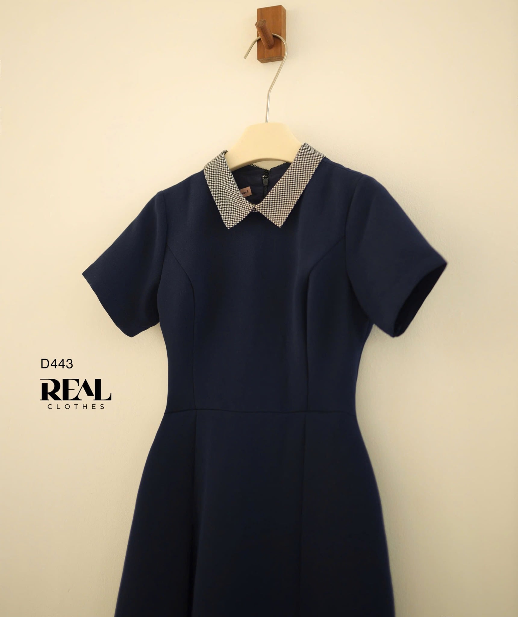 Đầm 2 xếp cổ sơ mi xanh đen