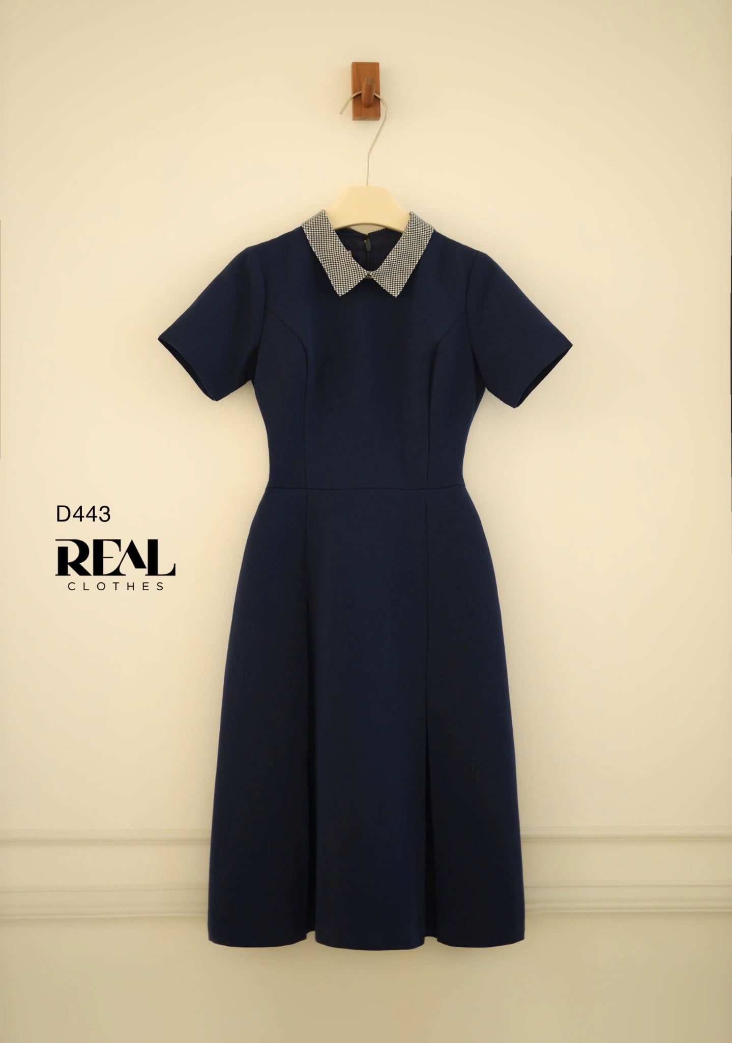 Đầm 2 xếp cổ sơ mi xanh đen