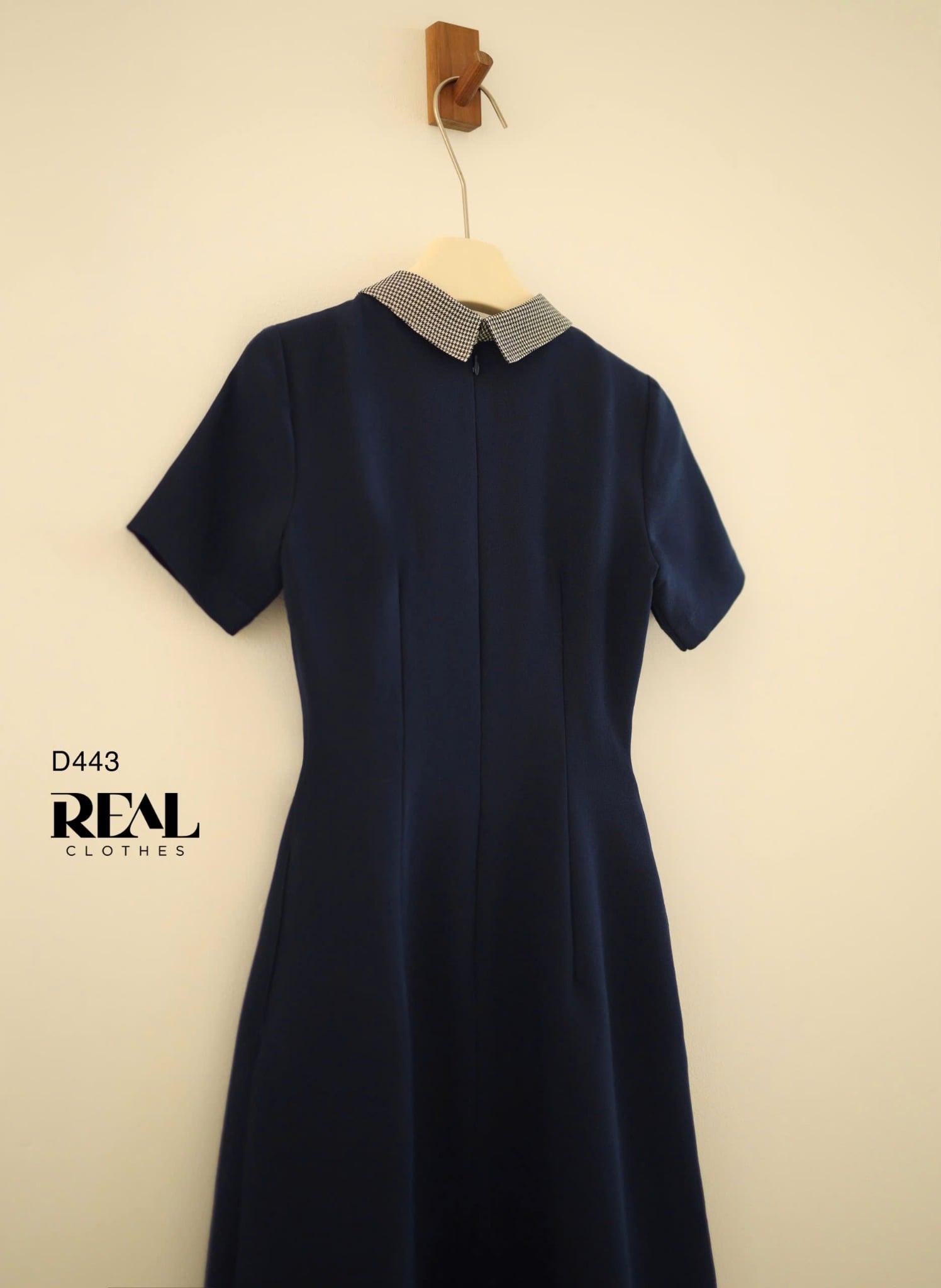 Đầm 2 xếp cổ sơ mi xanh đen