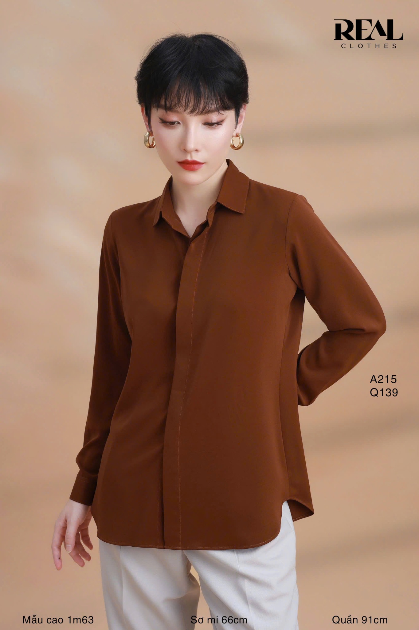 Sơ mi cổ mềm nâu