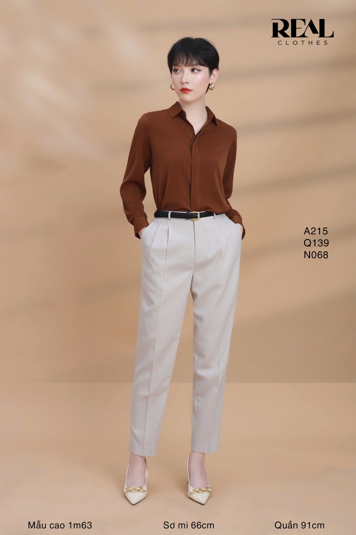 Sơ mi cổ mềm nâu