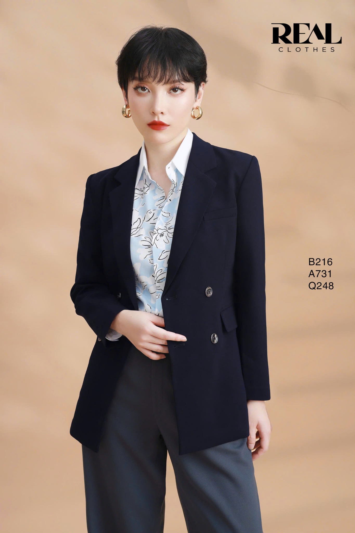 Sơ mi phối cổ hoa blue SALE