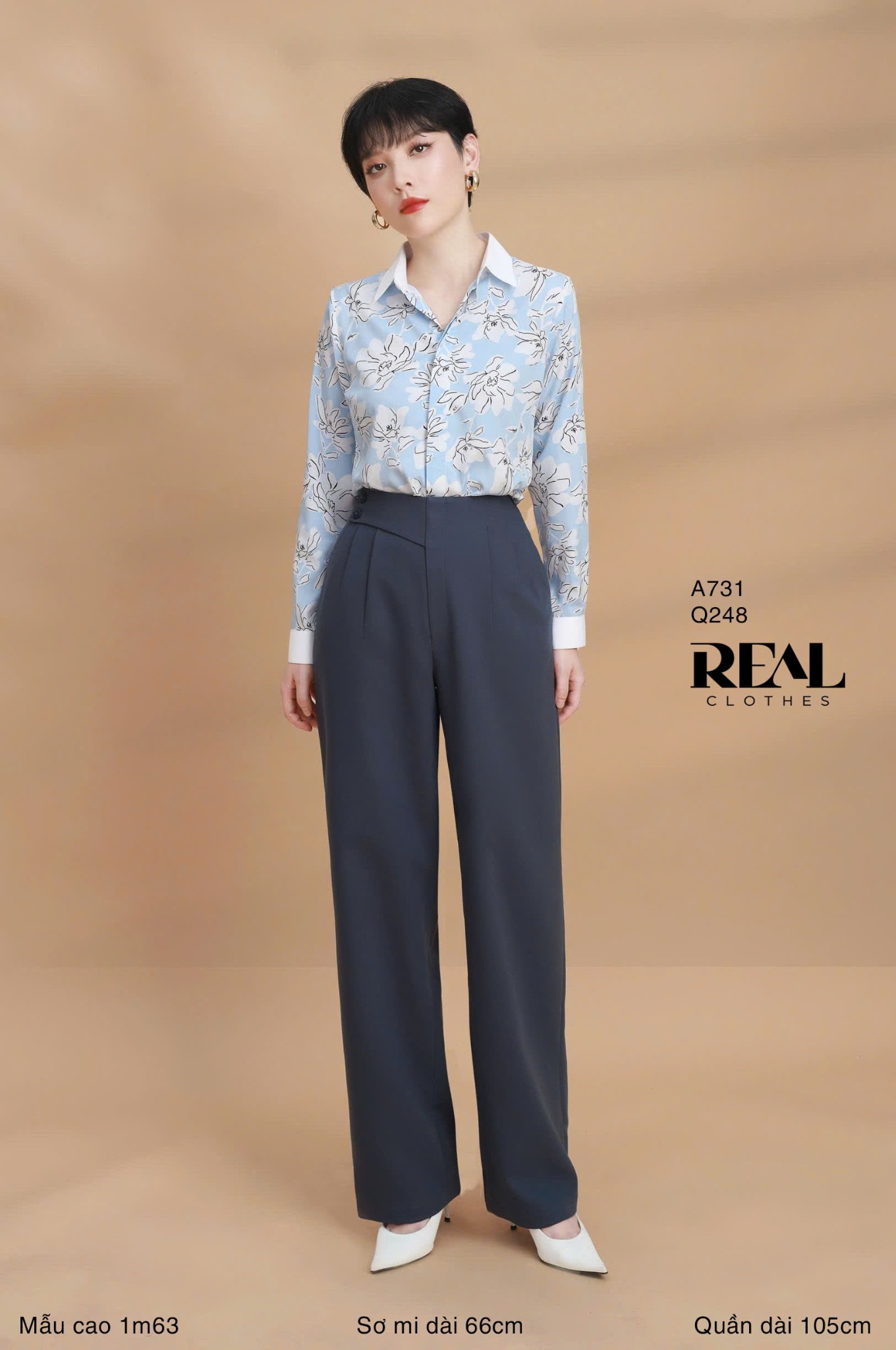 Sơ mi phối cổ hoa blue SALE