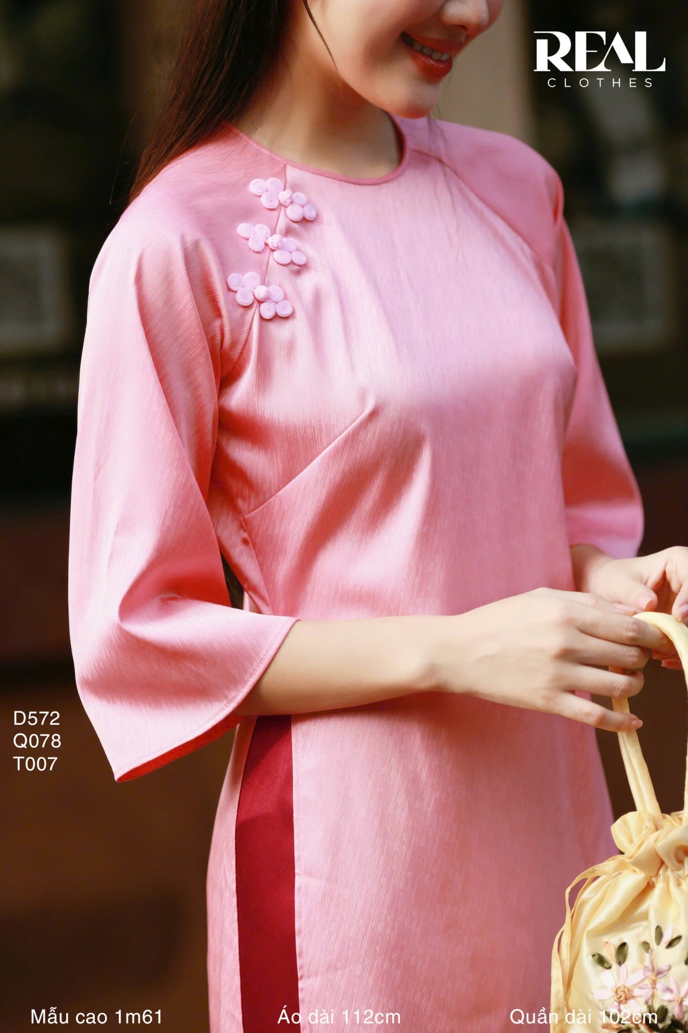Áo dài cách tân nút hoa hồng cam SALE