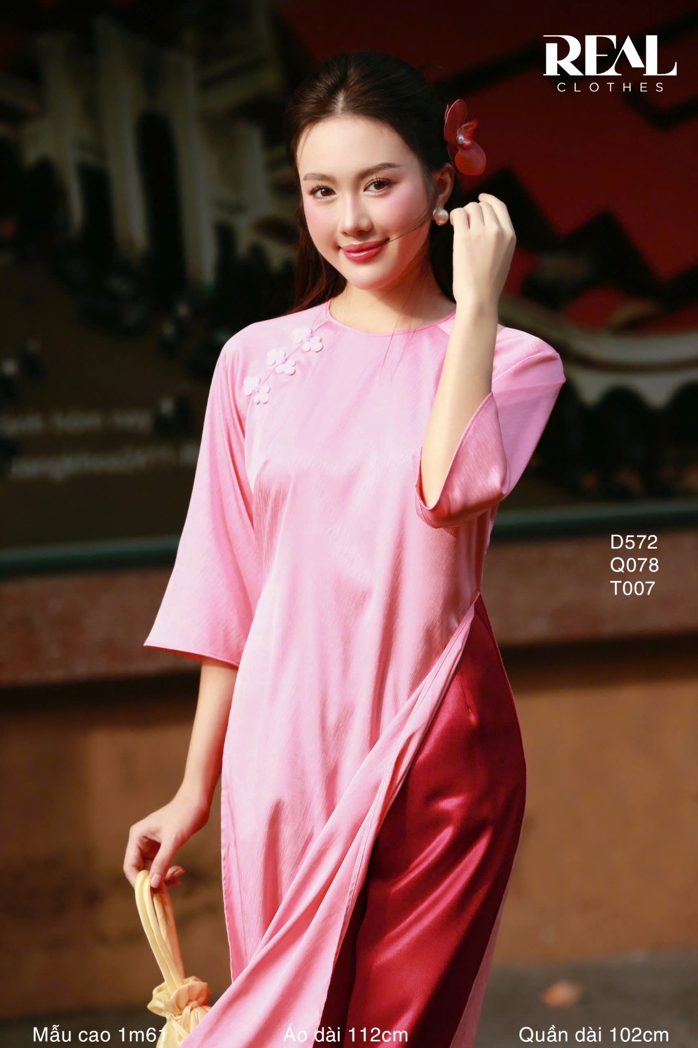 Áo dài cách tân nút hoa hồng cam SALE