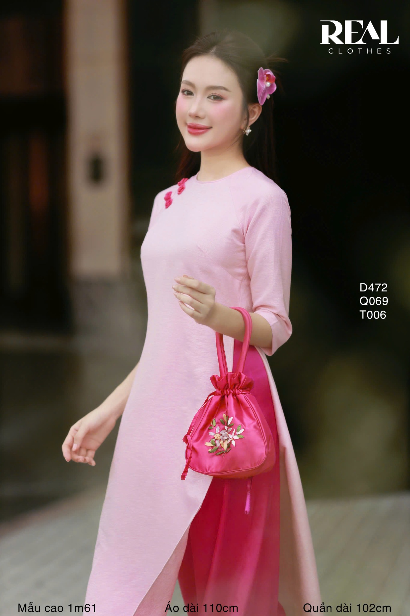 Áo dài cách tân nút hoa Rose