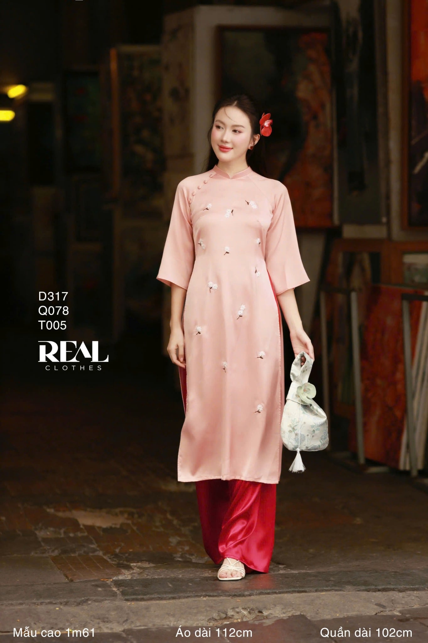 Áo dài cách tân Vivi hồng cam