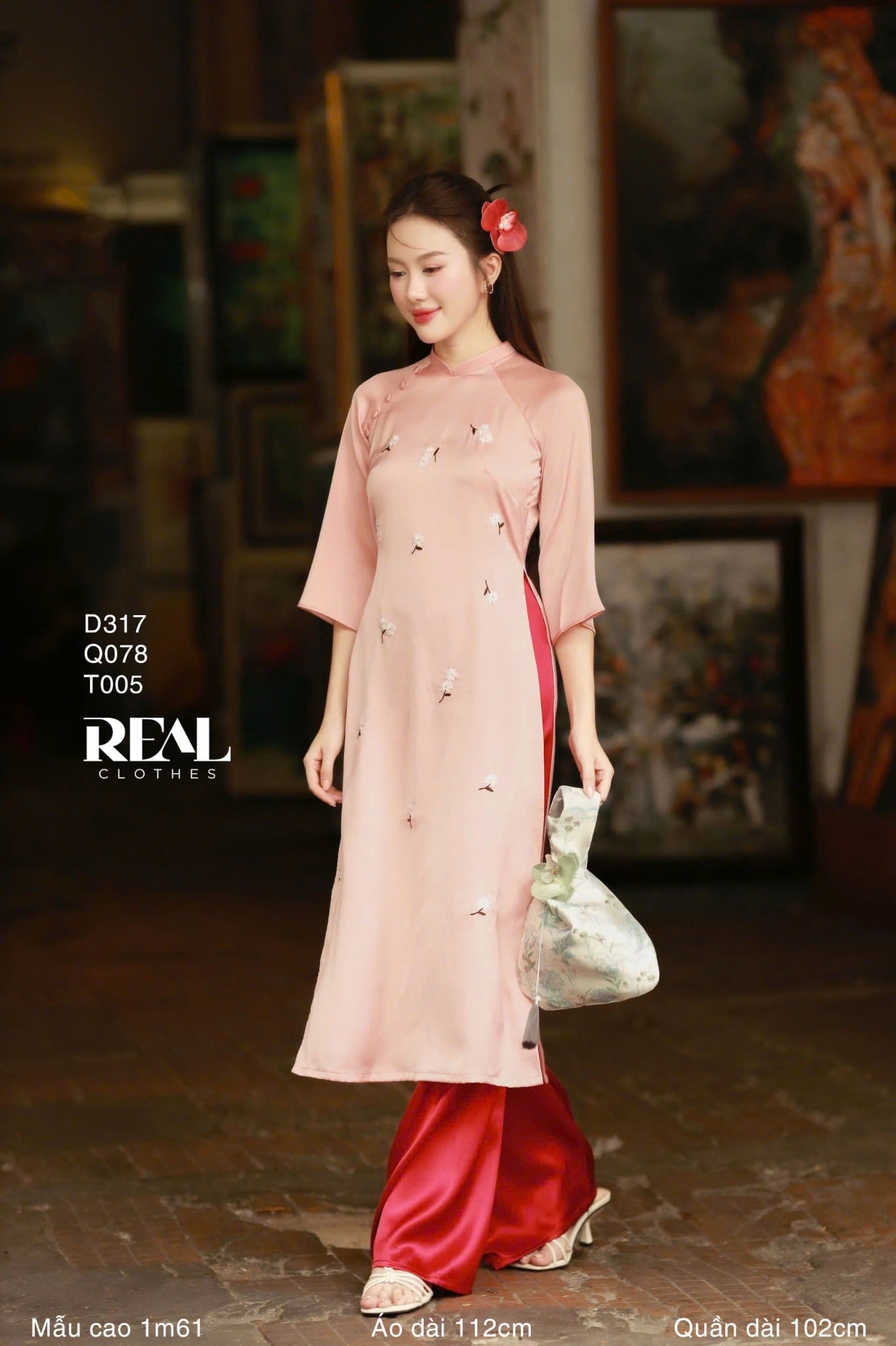 Áo dài cách tân Vivi hồng cam