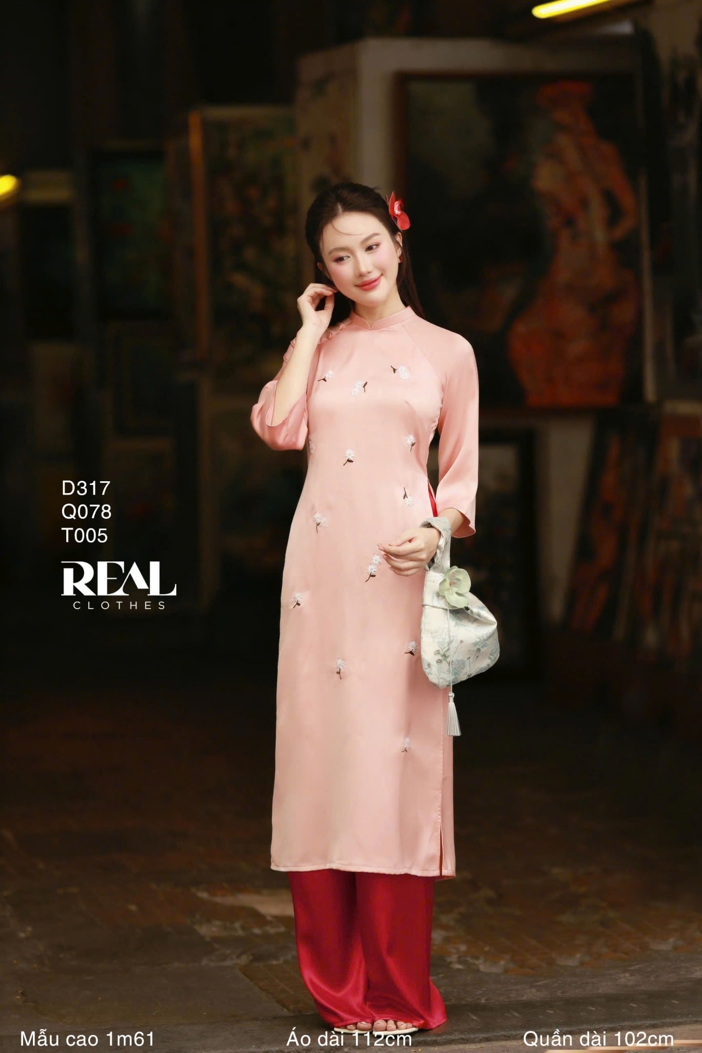 Áo dài cách tân Vivi hồng cam