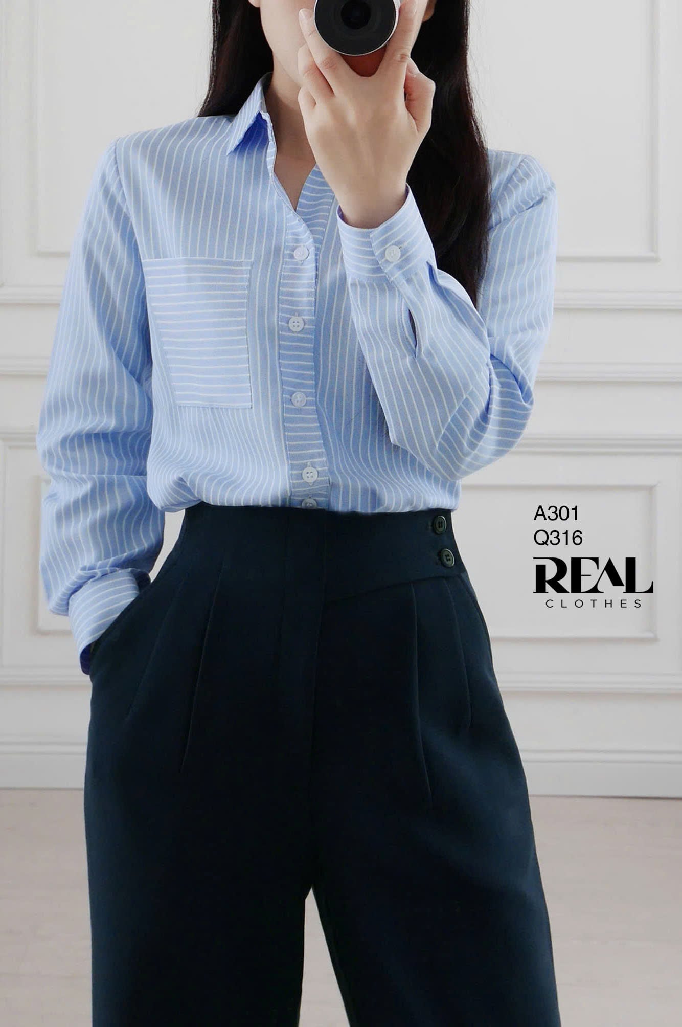 Sơ mi túi sọc blue