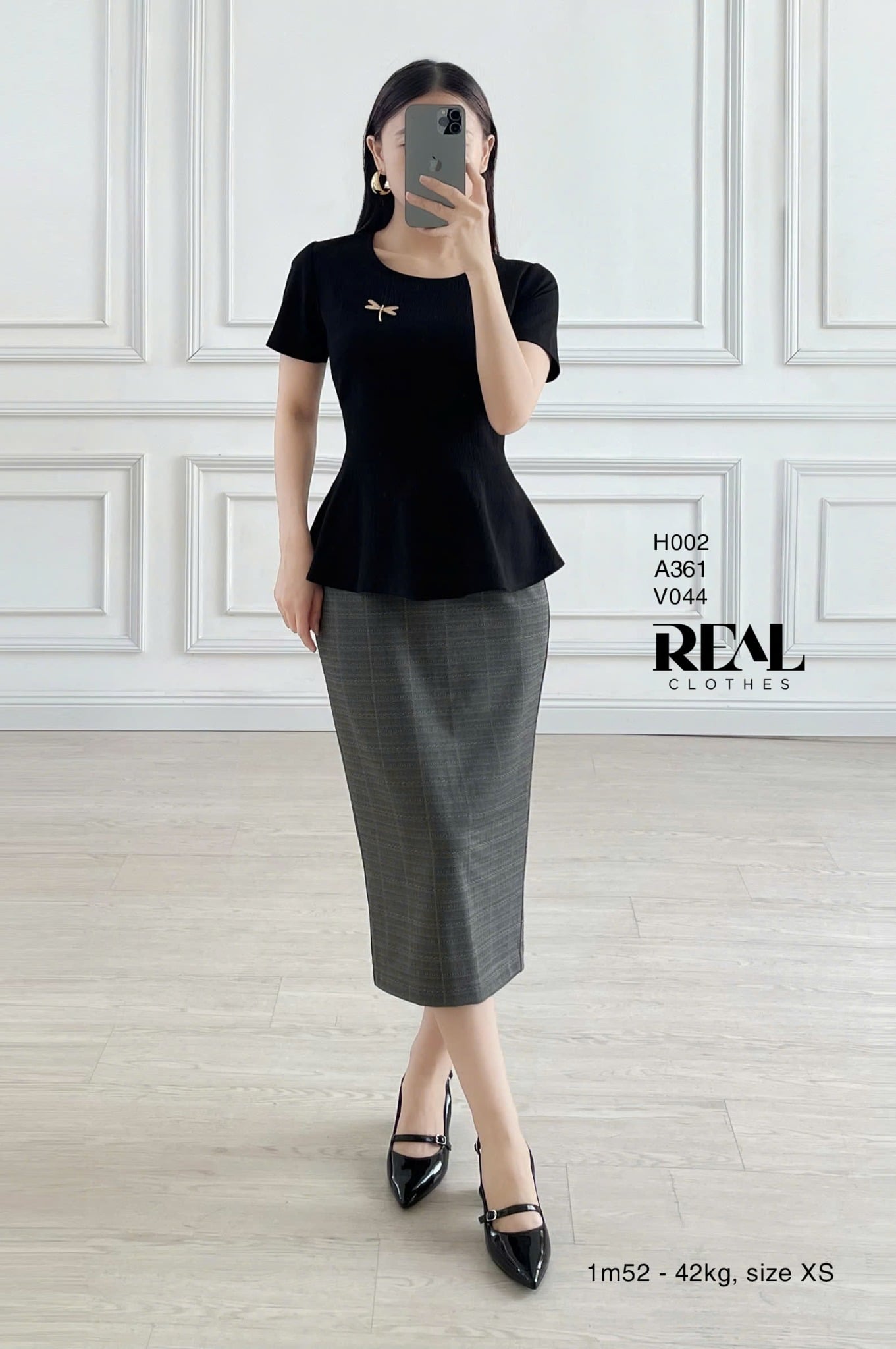 Áo peplum tay đủ đen SALE