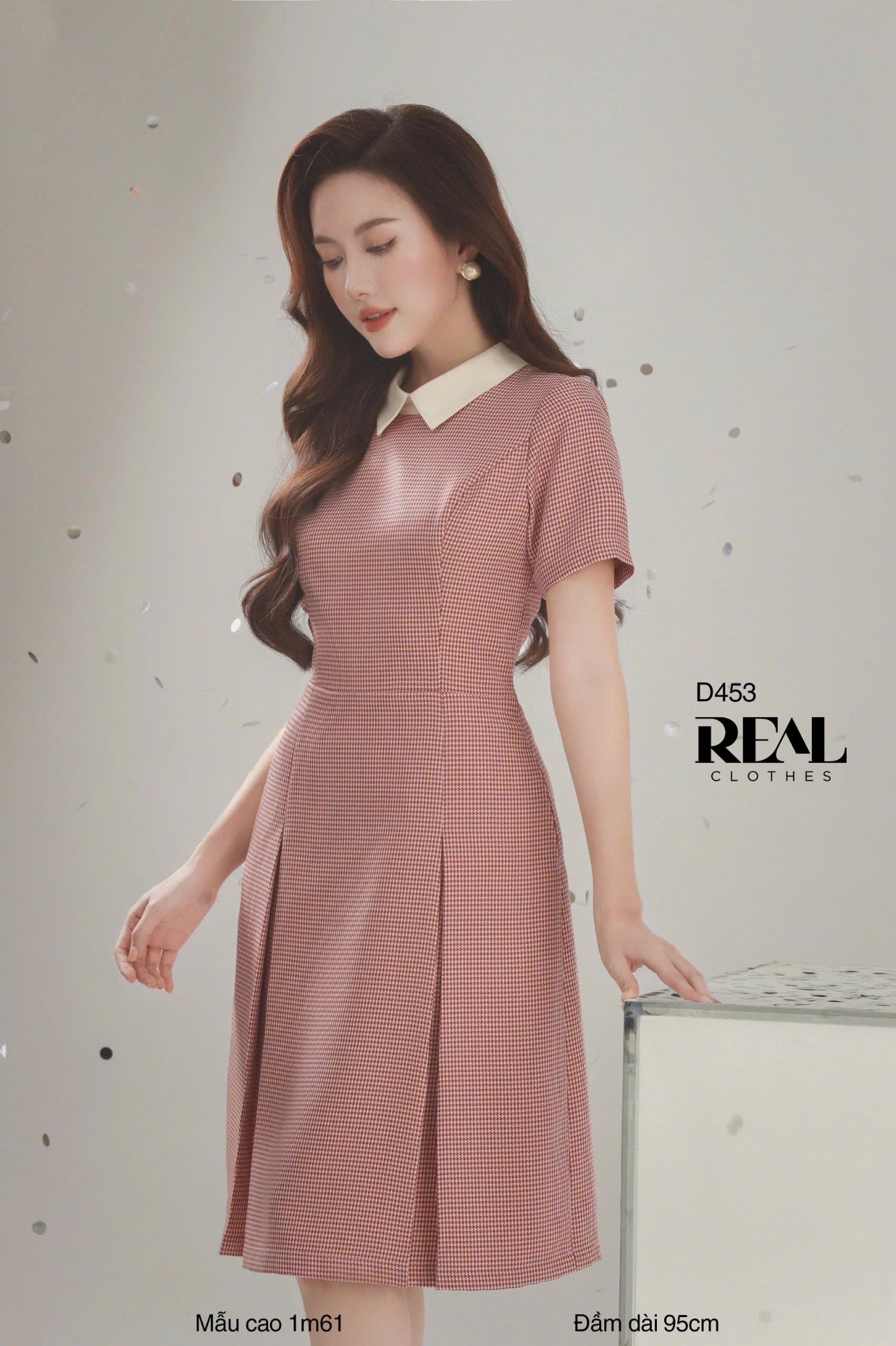 Đầm 2 xếp cổ sơ mi zigzag đỏ - S