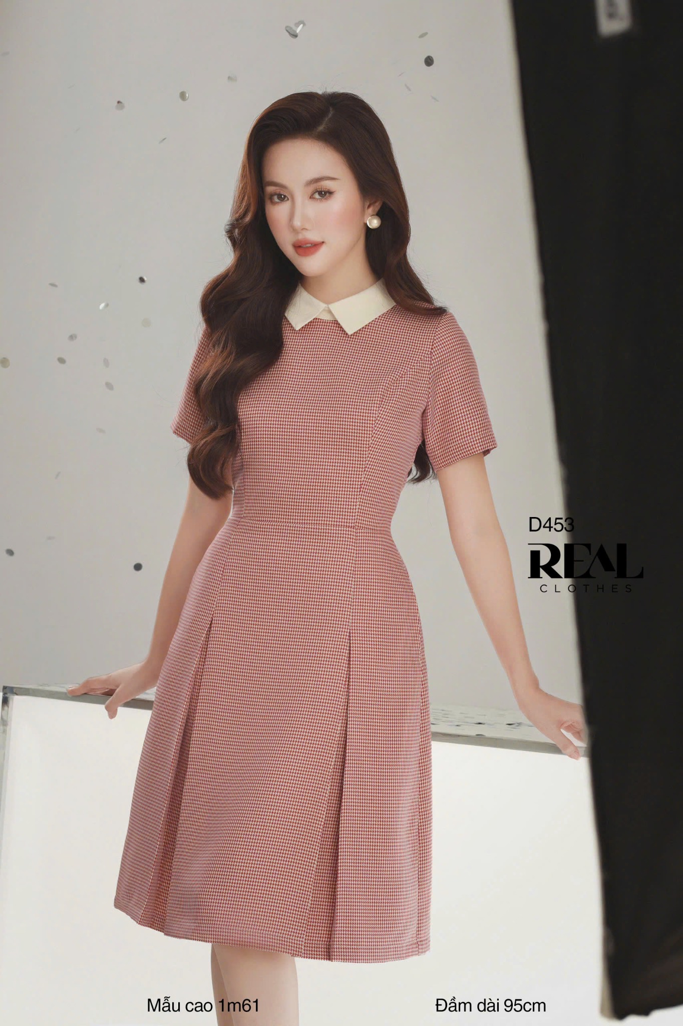 Đầm 2 xếp cổ sơ mi zigzag đỏ - S