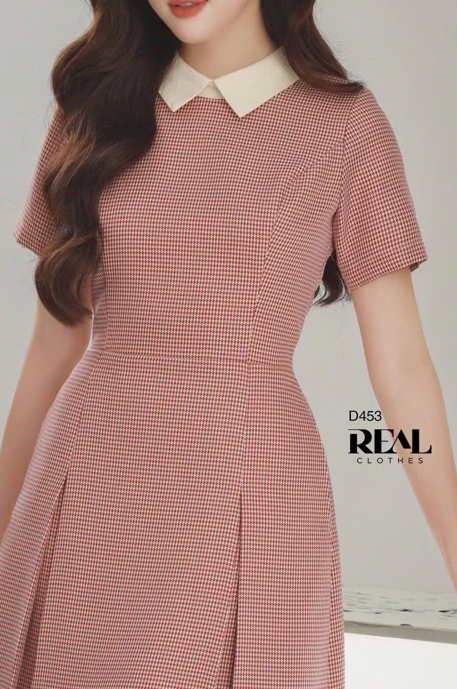 Đầm 2 xếp cổ sơ mi zigzag đỏ - S
