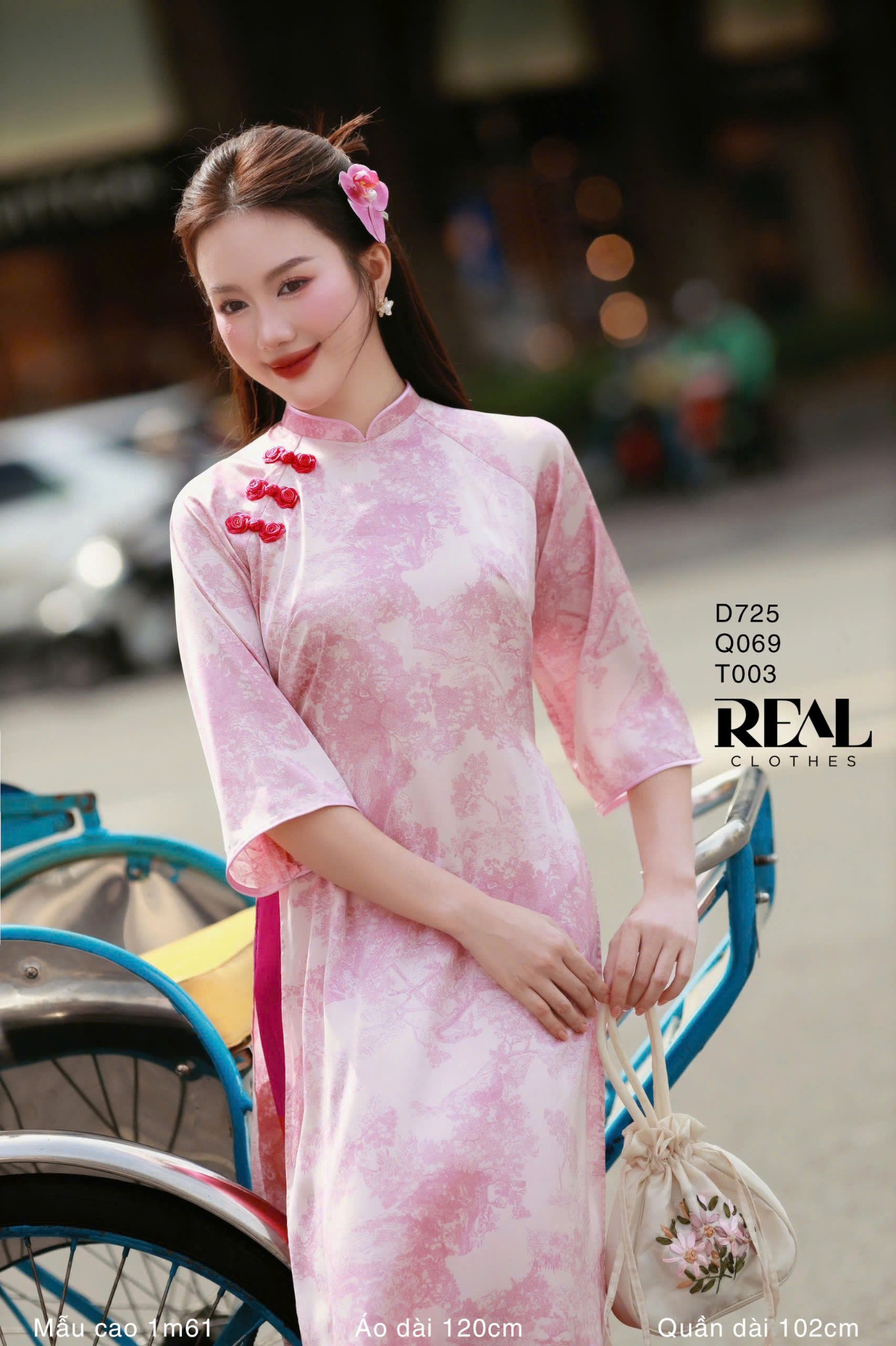 Áo dài cách tân thủy mặc hồng - size XL